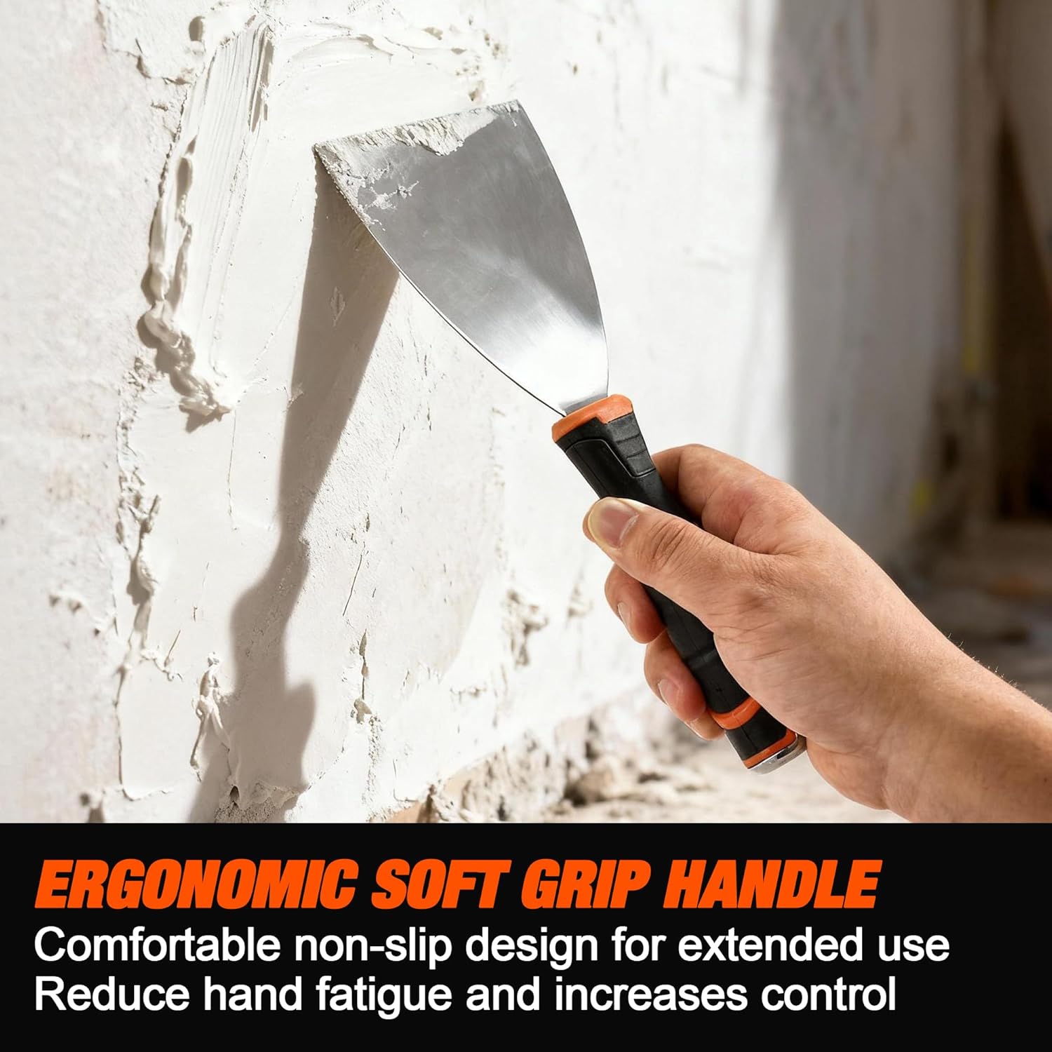 VANQUISH 4 Inch Stainless Steel Putty Knife Scraper with Soft Grip Handle and Metal Hammer End (3564)