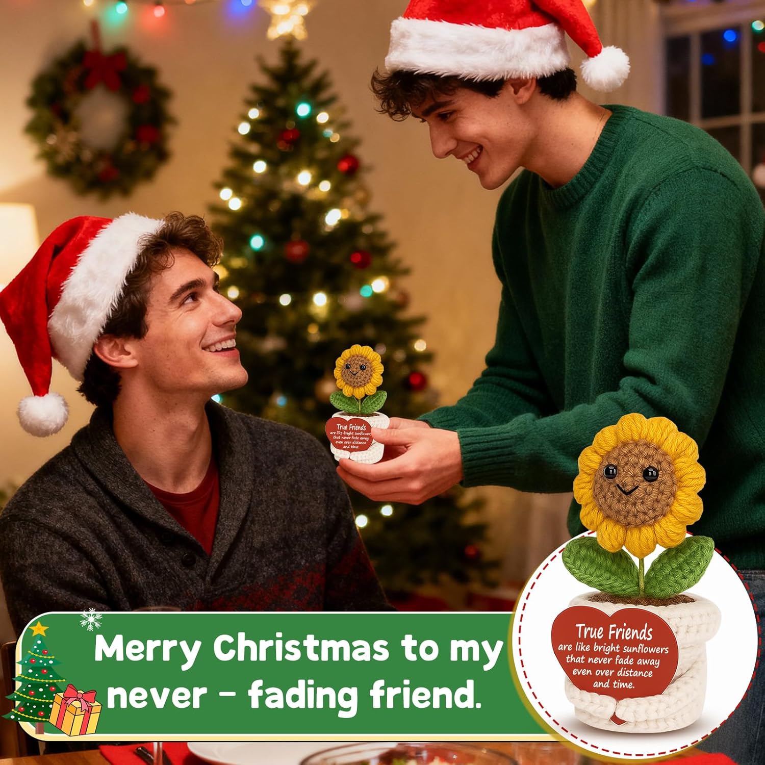 Handmade Positive Crochet Sunflower Plush “True Friends are like bright sunflowers…” Inspirational Gift for Women, Friend, Sister, Coworker, Emotional Support Token – Birthday, Christmas, Desk Decor - Image 8