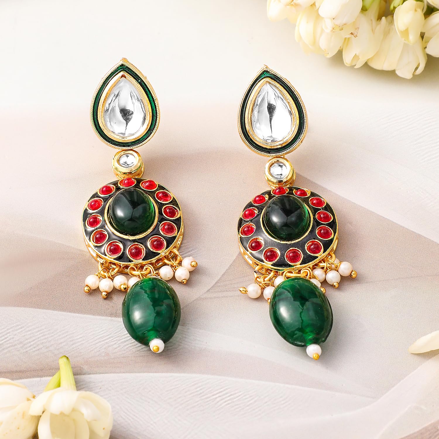 Rubans Juego de collar Maangtikka chapado en oro Kundan y perlas, regalo para mujeres y niñas