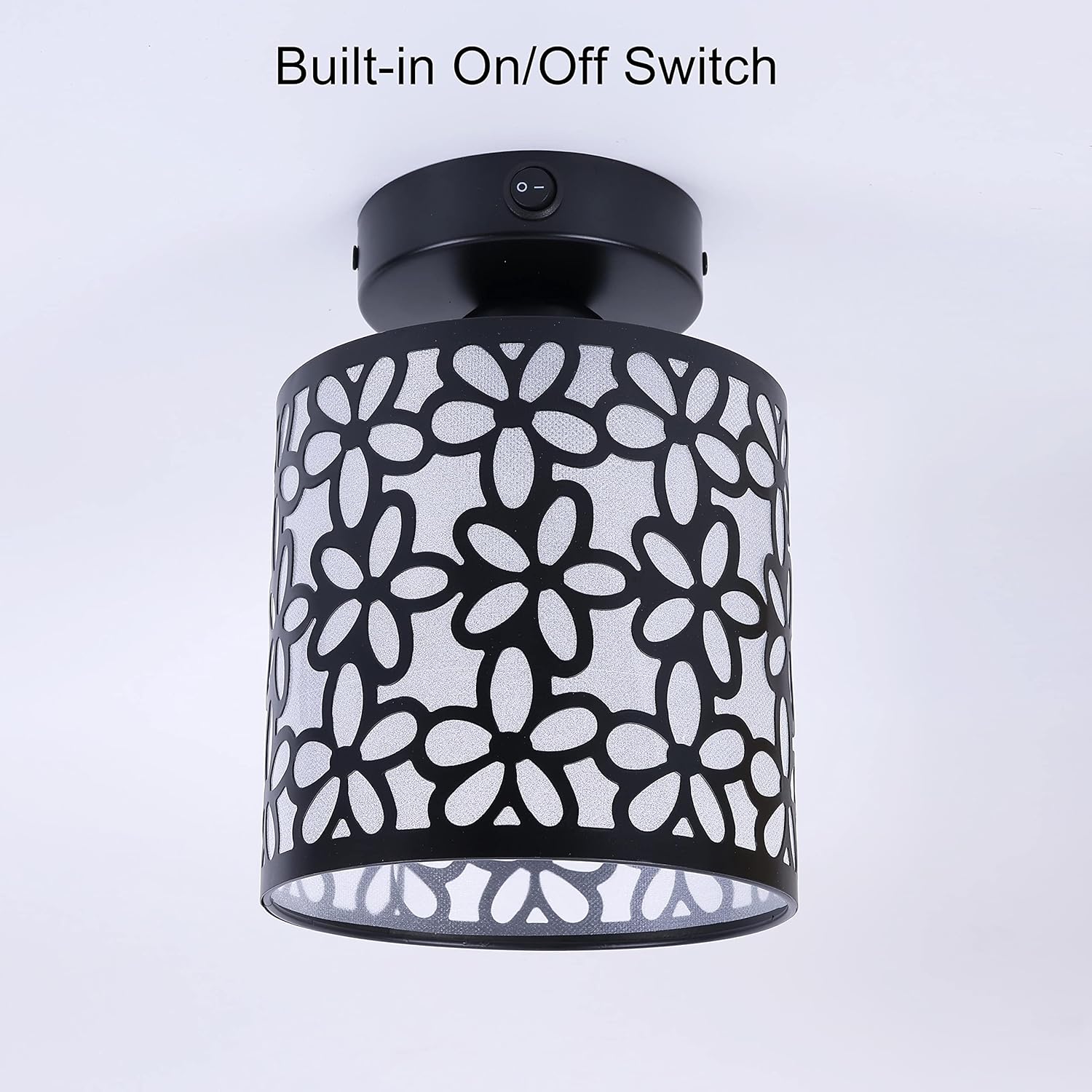 RV Pendent Dining-Room Light Fixture, 1X Replaceable LED Bulb Included, 12V RV Interior Light with Switch, Black Scrolled Flower Shape, 12Volt Interior Light for RV Motorhome Camper Trailer