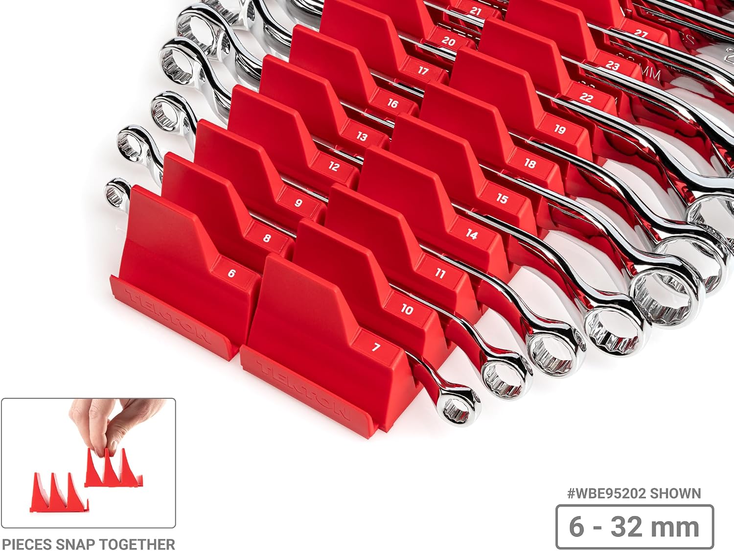 TEKTON 45-Degree Offset Box End Wrench Set with Modular Organizers, 7-Piece (6-19 mm) | WBE95201