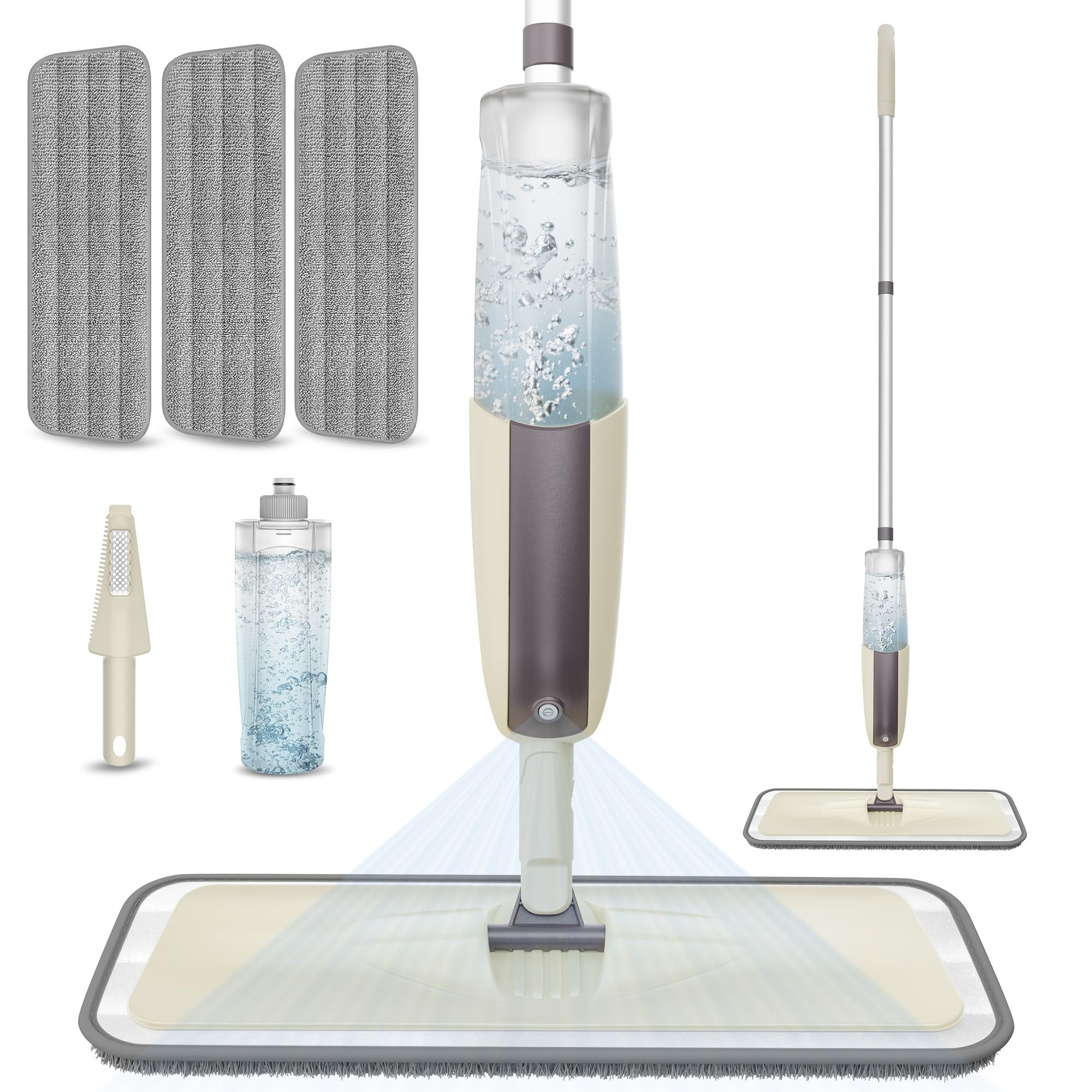 MEXERRIS - Mopas pulverizadoras para Limpiar Suelos, con 3 Almohadillas Reutilizables y Lavables, 1 Botella Recargable, mopa Seca al Polvo para Madera Dura, mármol, Azulejos, Suelos de cerámica