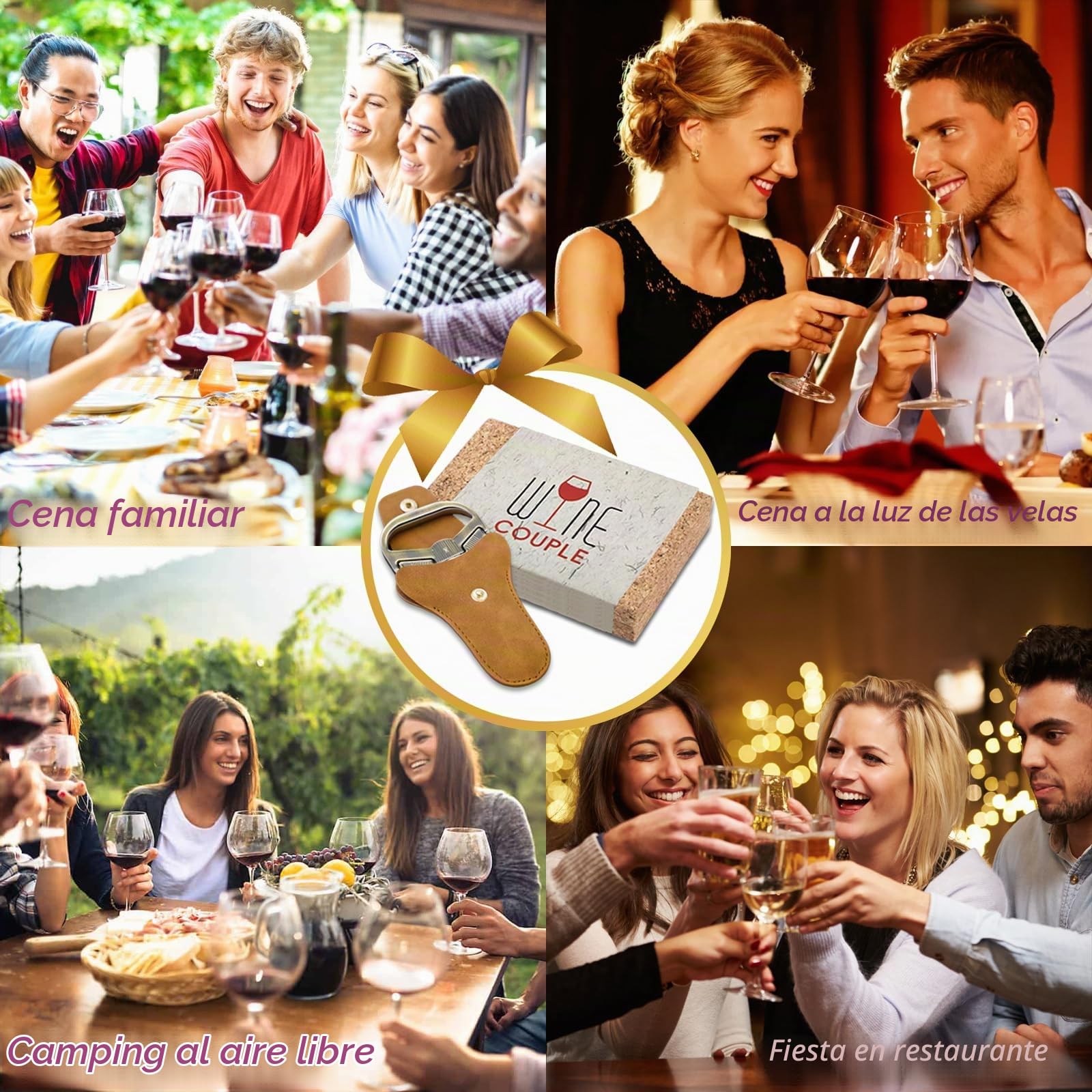 Ah So Abridor de Botellas de Vino, Sacacorchos para Vinos Antiguos con Funda de Piel Portátil, Extractor de Corcho de Dos Puntas, Regalo Ideal para Amantes & Conocedores de Vinos (Bronce1)