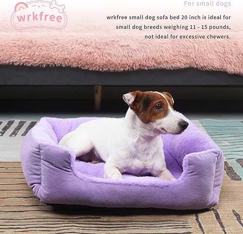 Miniatura 6 de Cama para perro con laterales de refuerzo, sofá cama cuadrada pequeña para perro, lavable, de pana, antideslizante, suave, 20 x 19 x 6 pulgadas