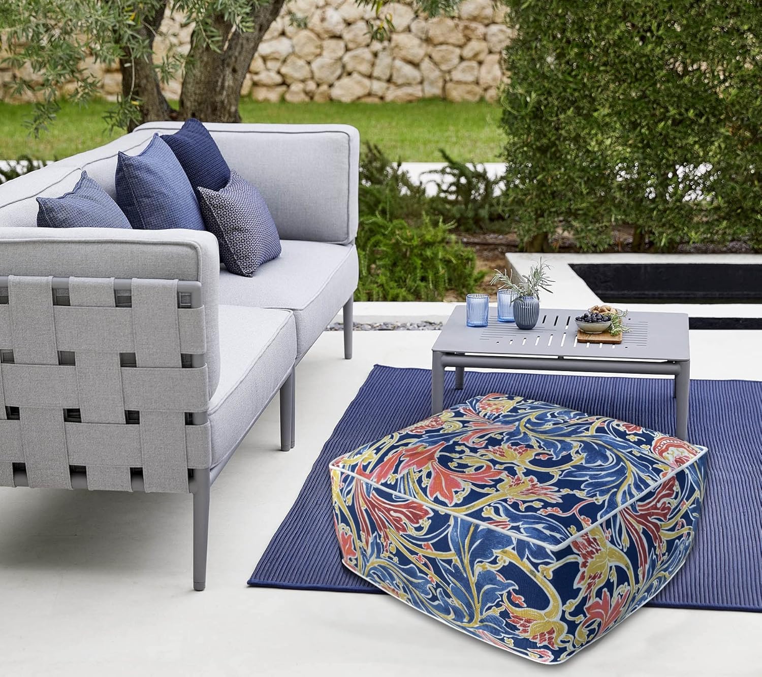 Outdoor Inflatable Footstool Ottomans Navy Paisley Square 23x9 Inch Patio Foot Stools and Ottomans Portable Footstool
