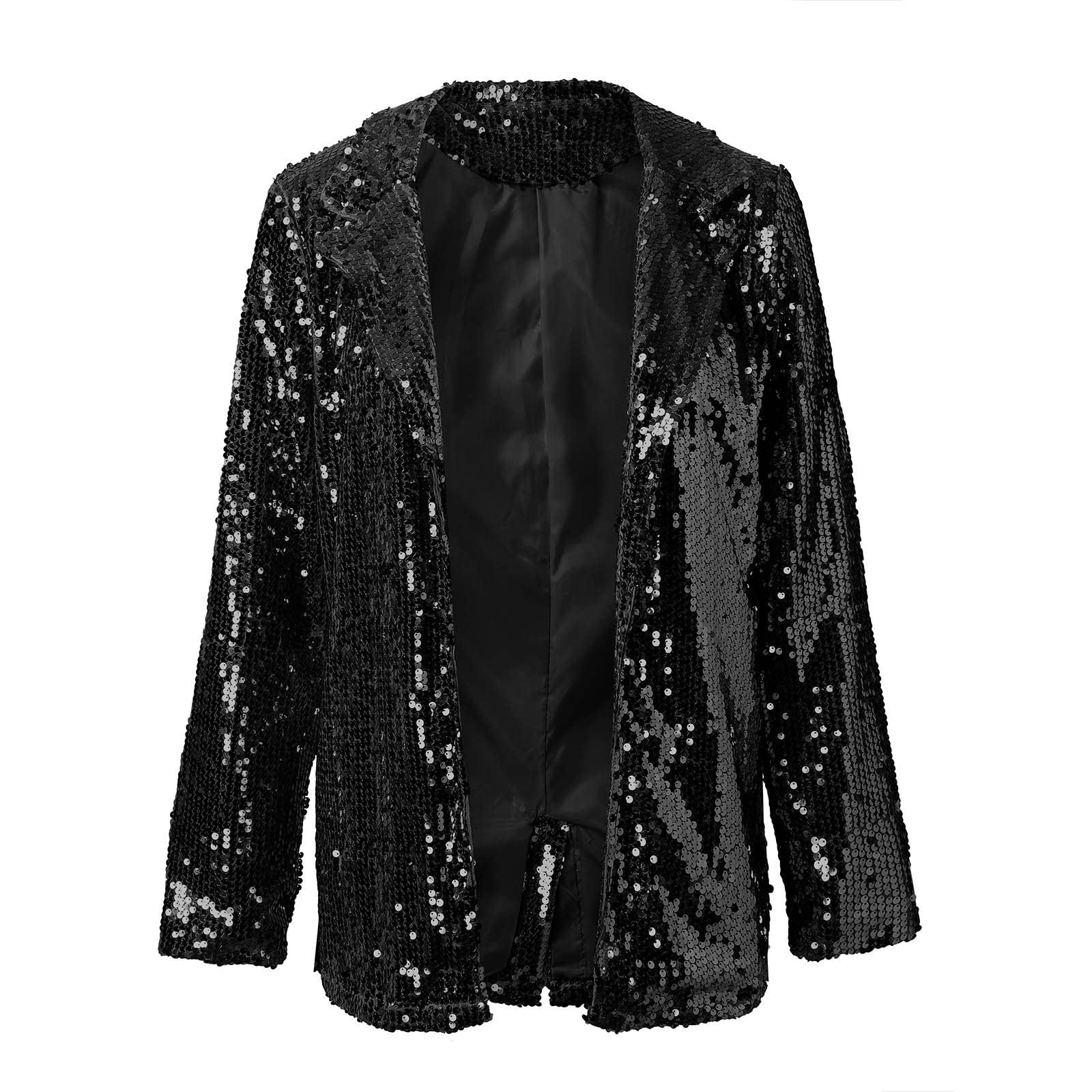Parkle Veste de costume à paillettes pour femme - Veste ouverte sur le devant - Veste à paillettes - Col châle - Cardigan - Veste à paillettes - Veste disco des années 90 - Streetwear - Pour