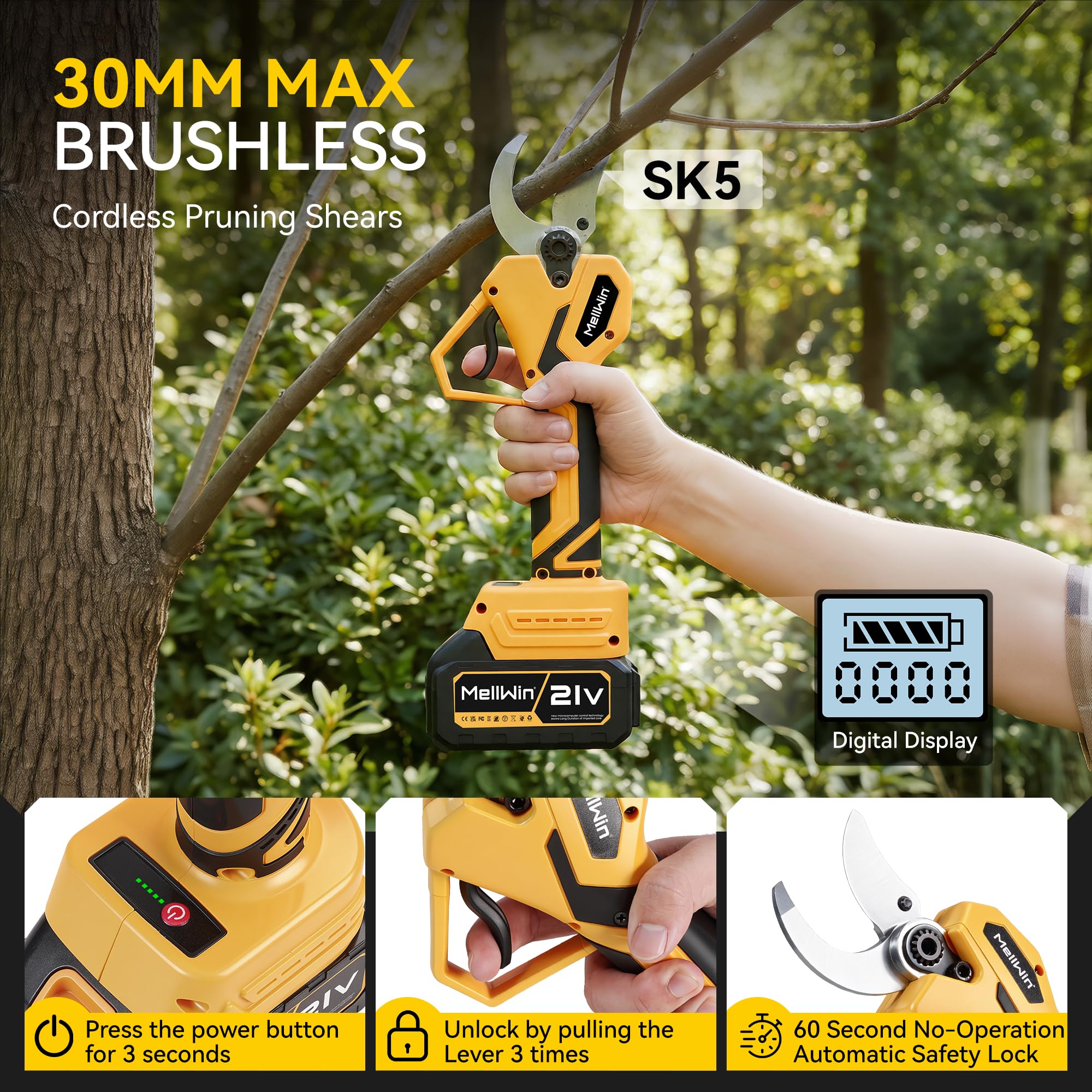 4 in 1 Kettensäge mit Teleskopstange,Elektrische Astschere,8 Zoll Akku gartengeräte und 40mm Gartenschere 180-Grad,30 ml Öltank,bürstenlos Motor Gartenwerkzeug 2,3M (2 * 4000mAh Batterien) | 2 * 4000mAh Batterien