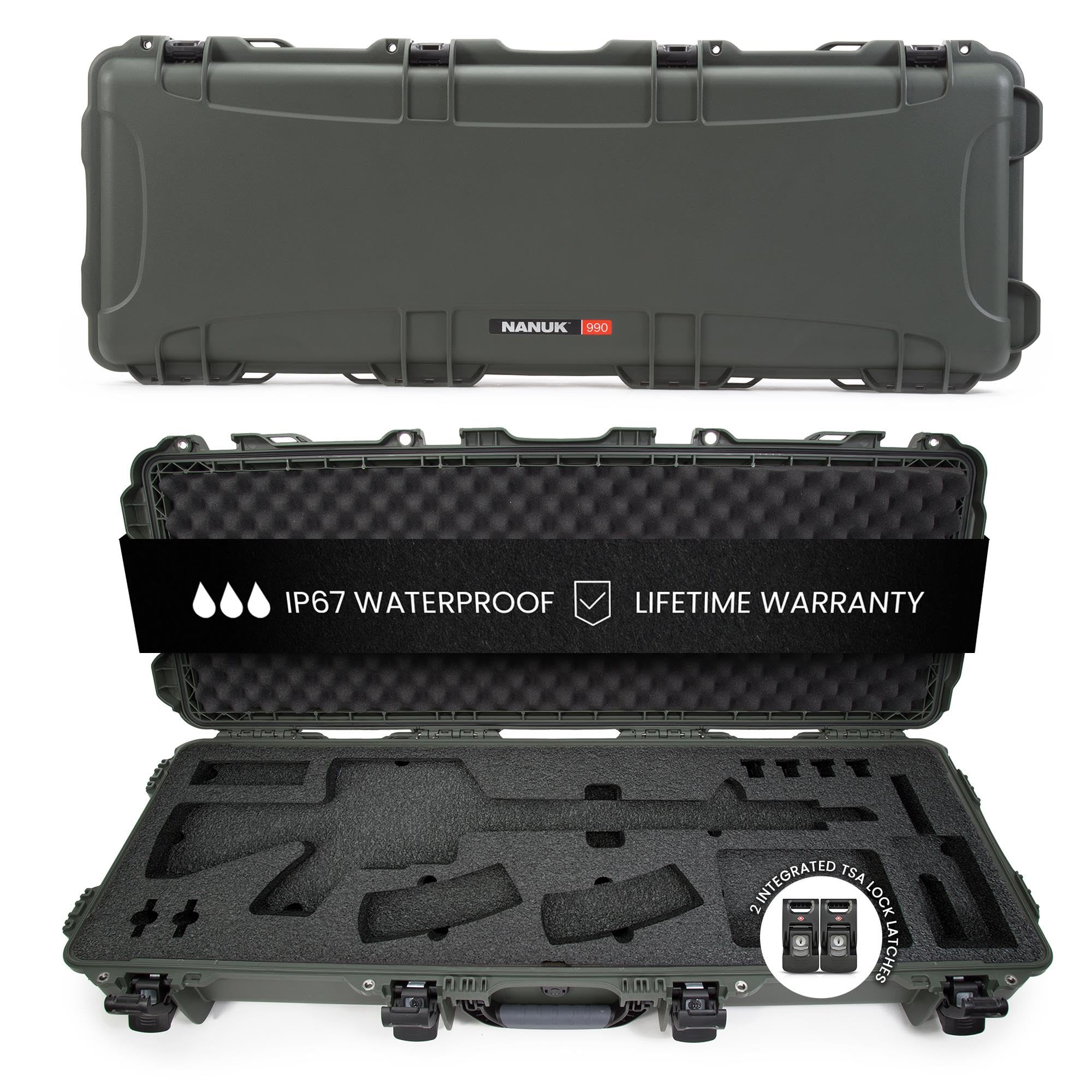 NANUK Custodia rigida con ruote, lunghezza da 101,6 cm a 119,4 cm, inserto in schiuma su misura, impermeabile IP67 e indeformabile, costruzione robusta per la massima protezione, prodotta in Canada