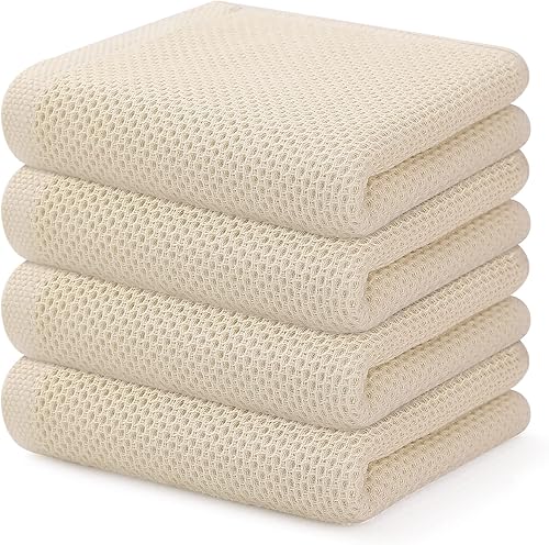 Kitinjoy - Paños de cocina de 100% algodón, tela de tejido gofrado, paño de limpieza ultrasuave, absorbente y de secado rápido.