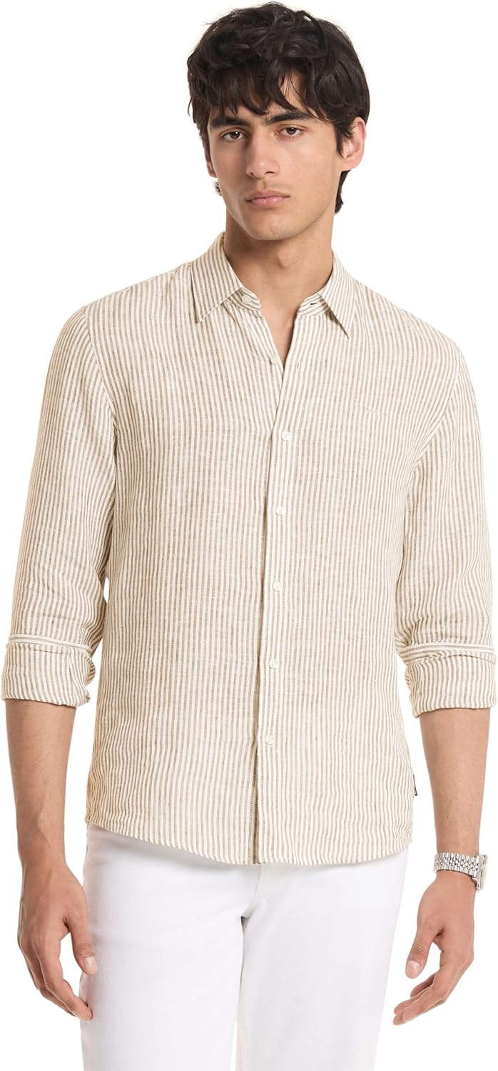 Michael Kors Men's Long Sleeve Striped Linen Top
