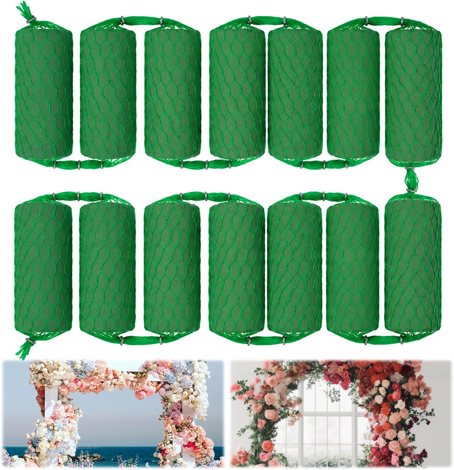 14 Pcs Floral Foam Garland,9.2Ft Flower Sponge Blocks Kit Absorption Holder | Arch Door Tabletop Blocks, for Wet Dry Fresh Flowers Arrangement,Green Floral Foam Bricks, for Wedding Garden Home Decor DIY