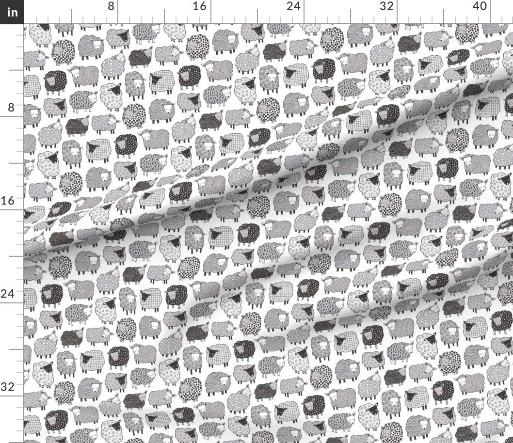 Spoonflower Fabric - Sheep Geometric Patterned Black White Gray Lamb Spring Summer Farm Printed on Petal Signature Cotton Fabric Fat Quarter - Sewing Quilting Apparel Crafts Decor