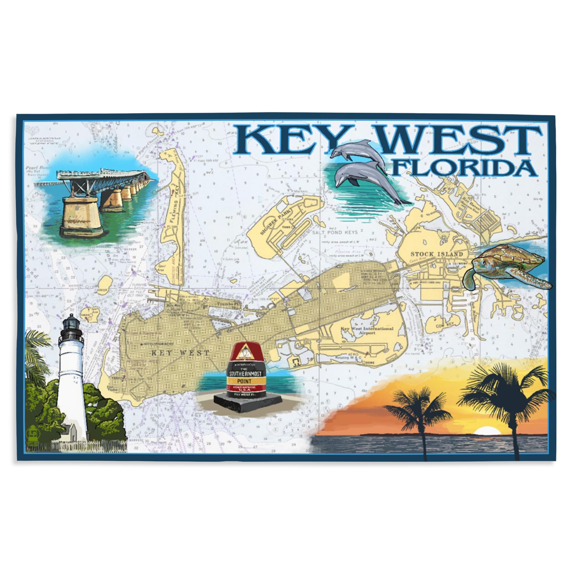 Lantern Press 16x24 Inch Giclee Art Print Wall Decor, Key West, Florida, Nautical Chart