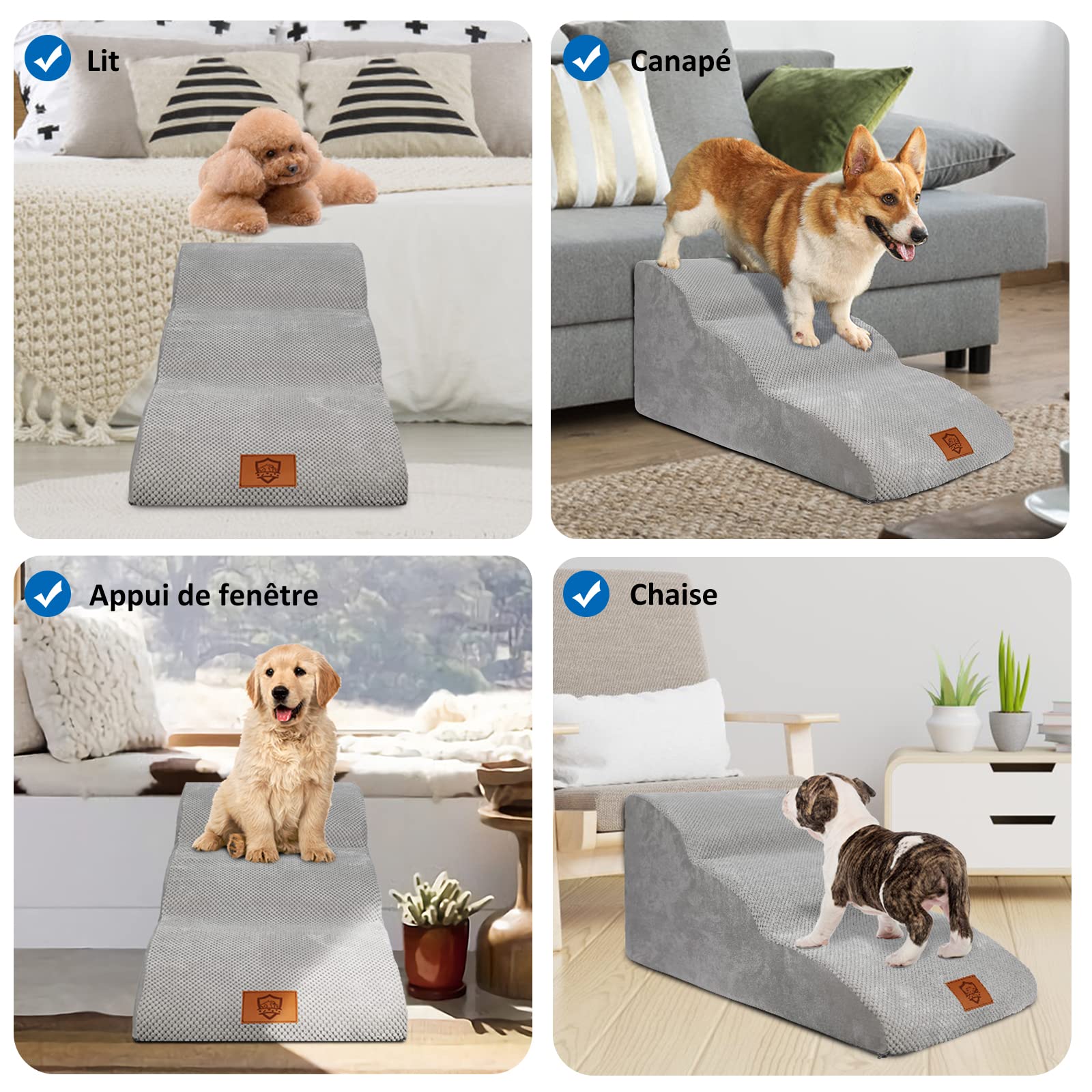 Scaletta 3 Gradini Per Cani Pawesome – Con Superficie Antiscivolo E Tasche Portaoggetti, Ideale Per Cani Di Piccola Taglia