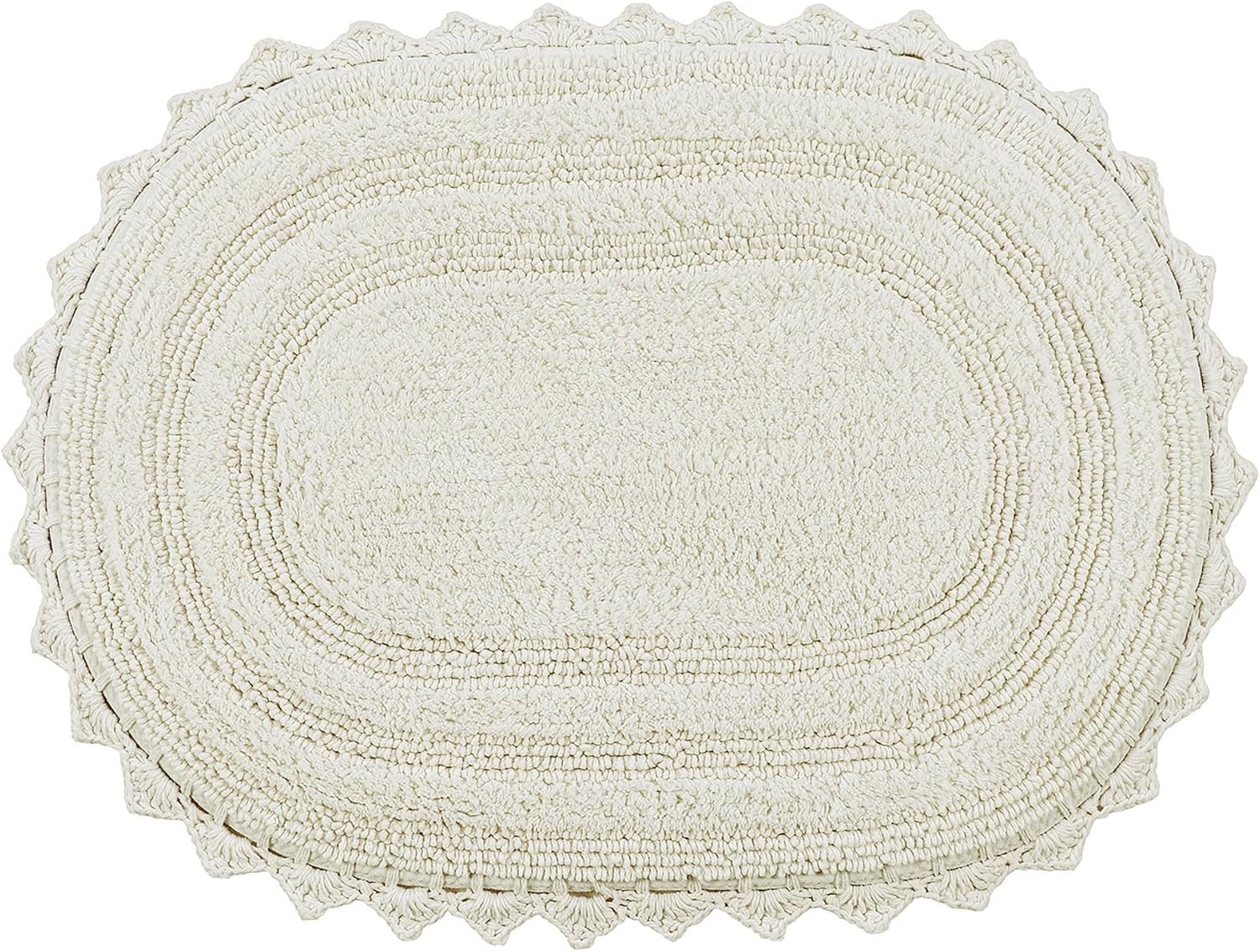 Better Trends Lilly Crochet 17x24 Oval Bath Rugs & Reversible Bath Rugs, Bath mats for Bathroom, Luxurious 100% Cotton Bath Rug & Water Absorbent Bathroom Mat- Cream Bath Matt