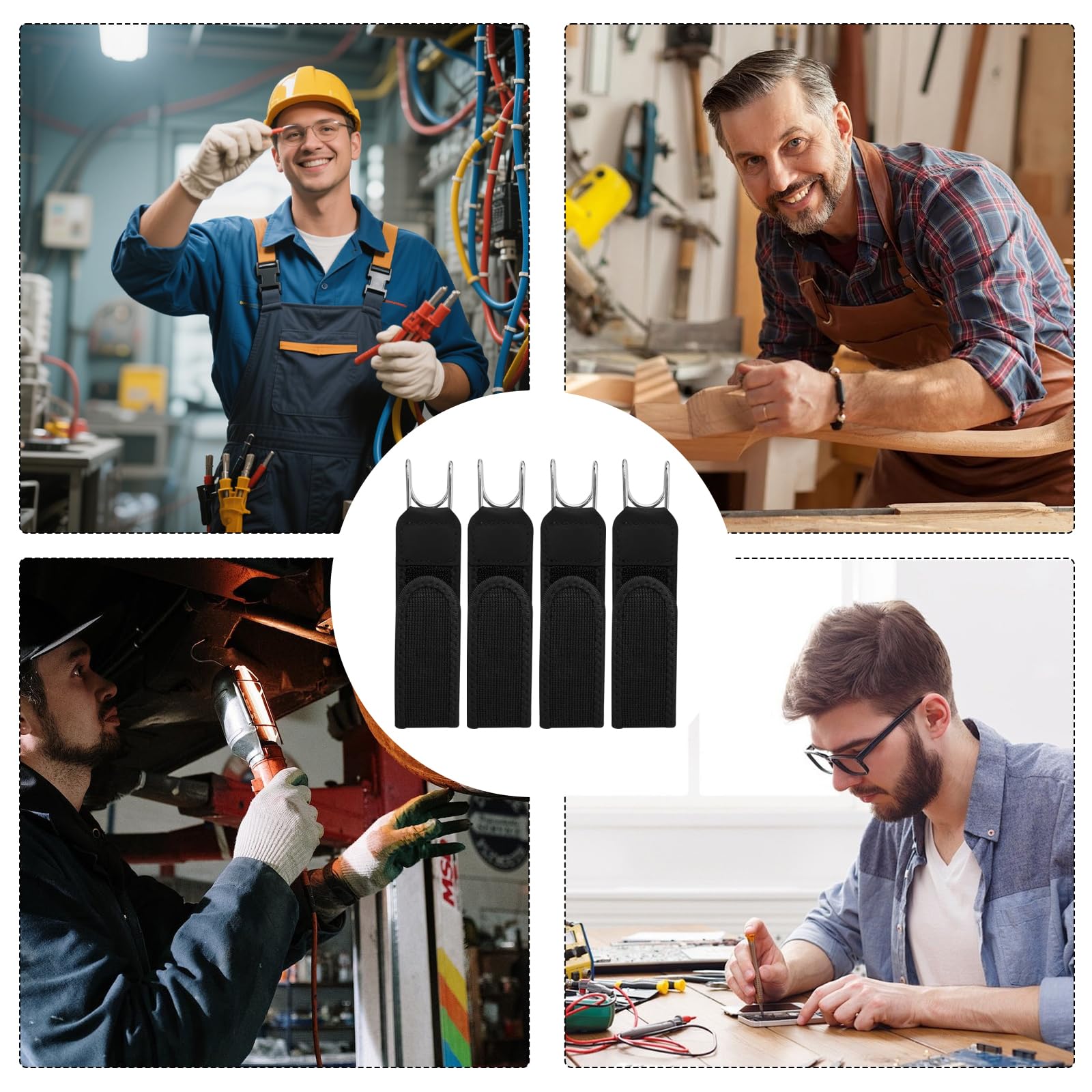 Cintura elastica con accessori in metallo, 4 pezzi, per riporre gli attrezzi da uomo, cintura elastica con gancio per attrezzi, design senza fibbia elastico per lavori all'aperto