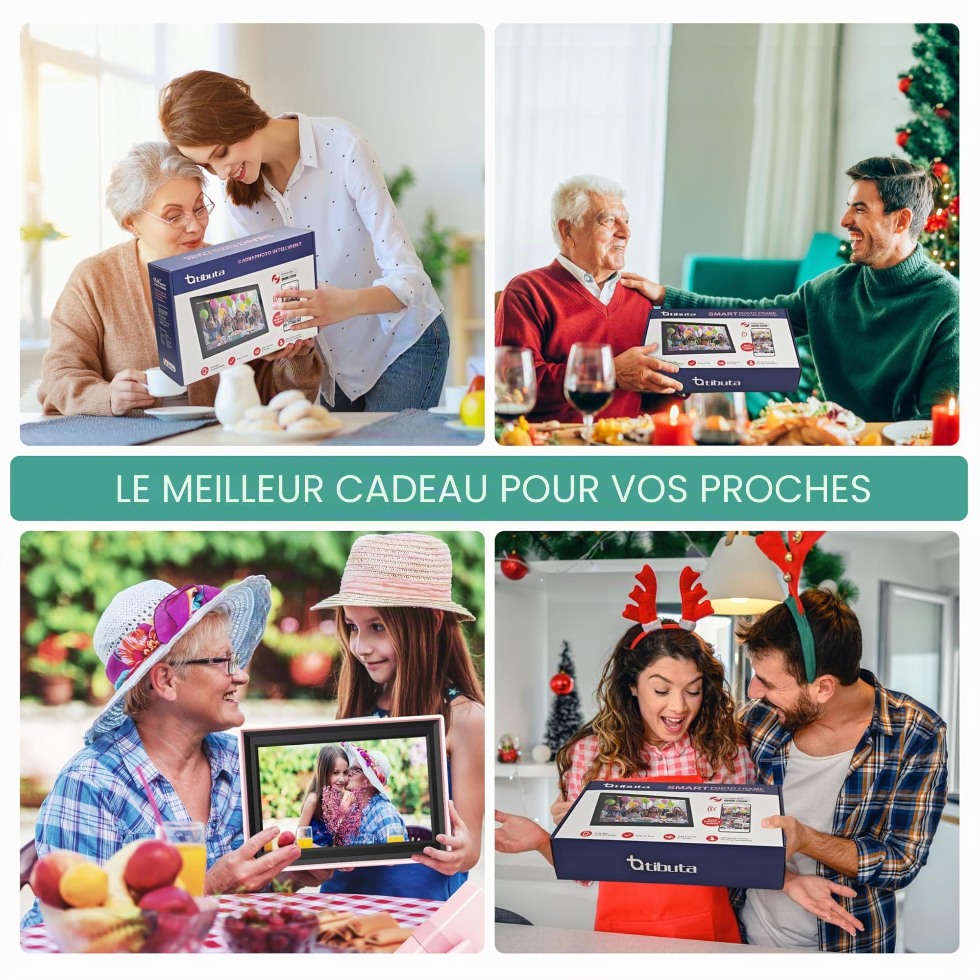 Cadre Photo numérique Wi-FI de 15,6 ", écran Tactile IPS, 1366 x 768, Noyer 32G, partagez des Photos ou des vidéos Via l'application Frameo Cadres Video Grand Format Rotation Automatique