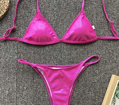 Miniatura 4 de YAUASOPA Bikini brillante para mujer, traje de baño de dos piezas con tanga