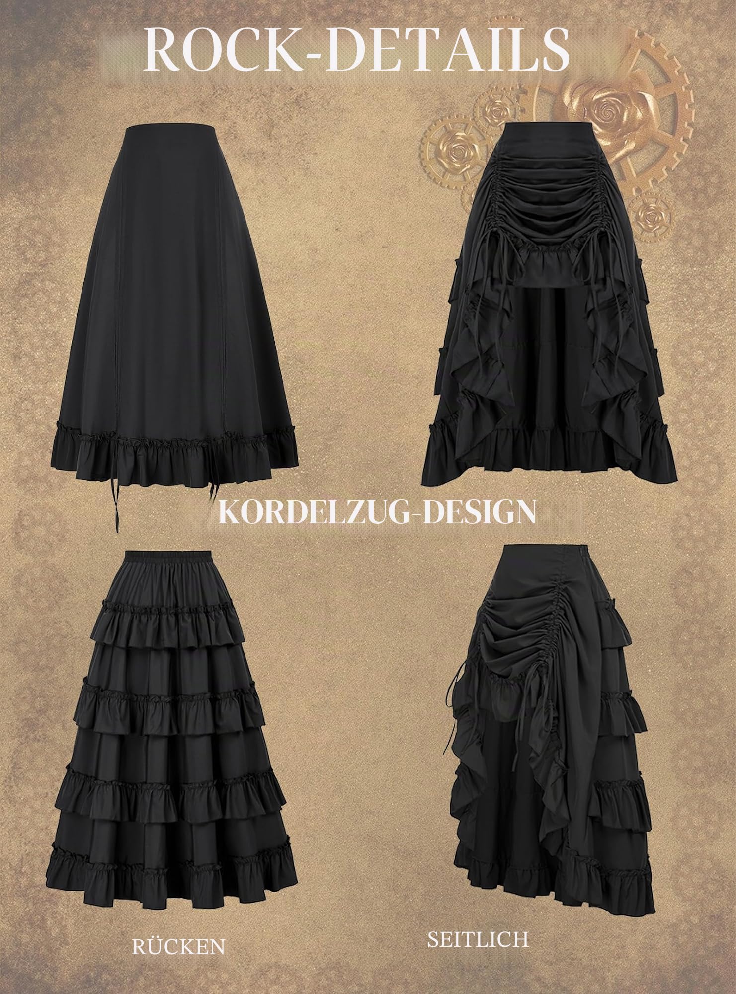 Scarlet Darkness Damen Renaissance Gothic Steampunk-Viktorianischer Piratenrock