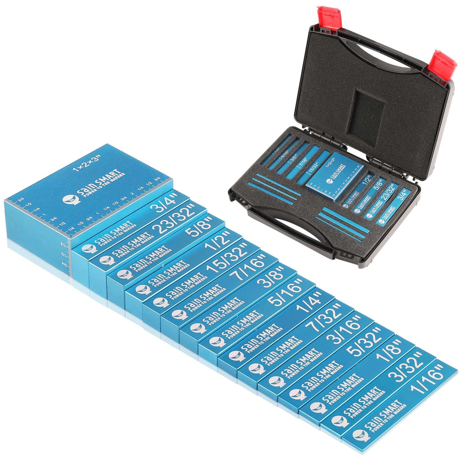 SainSmartSetup Blocks Height Gauge Set, 16pcs Precision Aluminum Setup Bars with Laser Engraved Size Markings, for Router and Table Saw Accessories