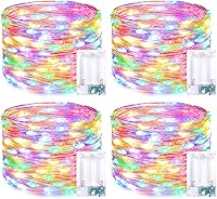 Vista 1 de JMEXSUSS Paquete de 4 unidades de 50 luces LED multicolor de hadas operadas por batería, cada una de 16 pies, luces de Navidad multicolor