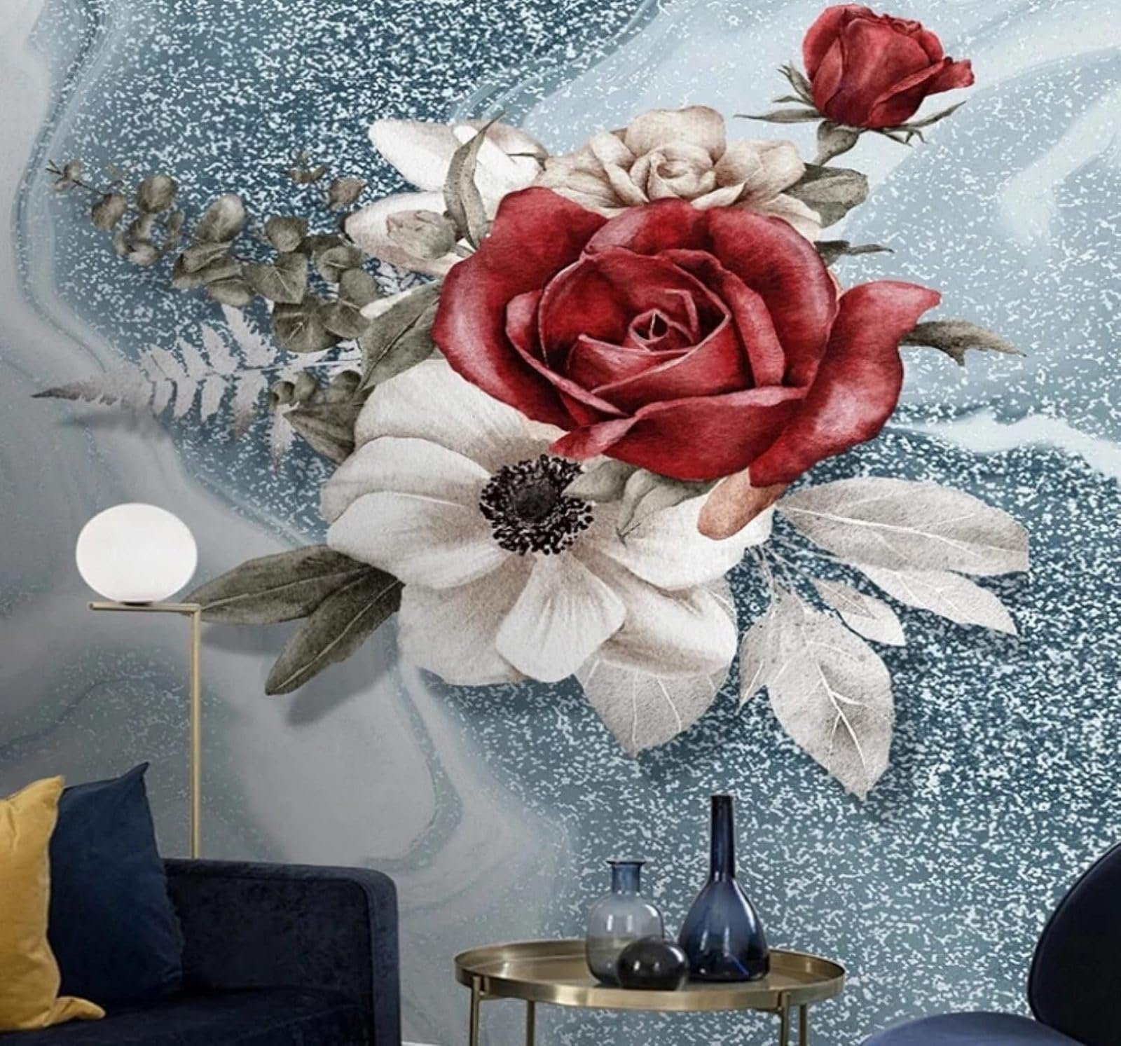 Abstract Hand Drawn Three Dimensional Beautiful Rose 3D Wallpaper Easy Install Feature Office Living Room Sofa Bedroom TV Background Wall Decoration-150cm×105cm