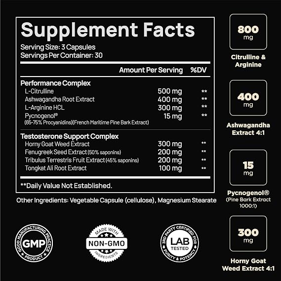 2,015mg Testosterone Booster for Men 8X Strength w Ashwagandha, Tongkat Ali | Total T Male Enhancing Testosterone Supplement For Men, Muscle Builder Growth Supplements Test Booster - Pycnogenol, Tribulus