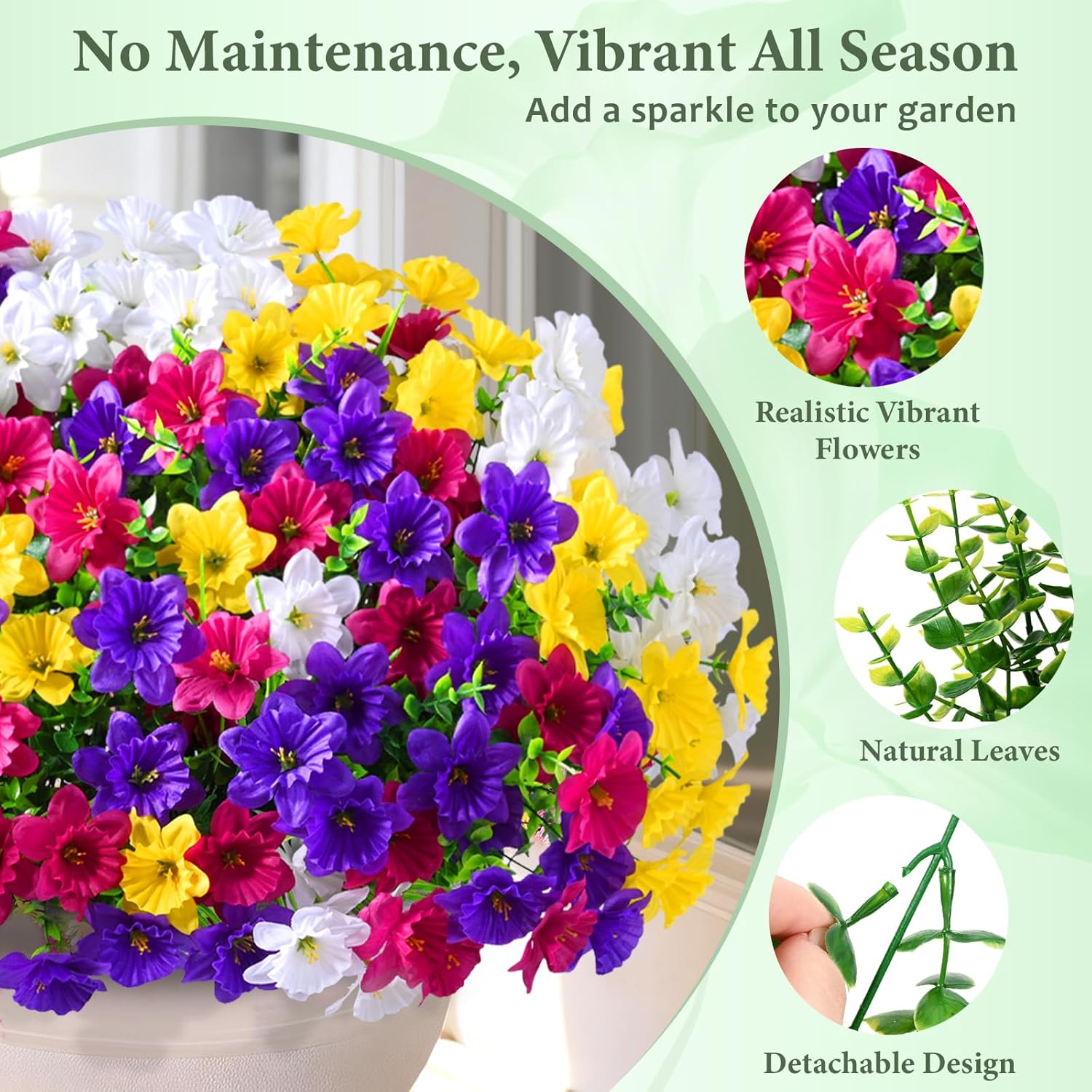 MARTINE MALL Artificial Flowers for Outdoors, 24 Bundles Realistic Fake Outdoor Flowers, UV Resistant Silk Flower for Outside Look Real Faux Flower Plants for Porch Garden Decor, Multi Color