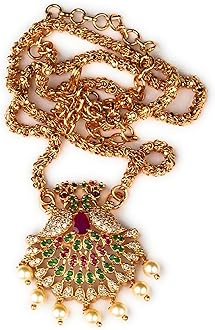 SasitrendsTraditional Gold Plated AD Stone Studded Pendant Chain Necklace for Women