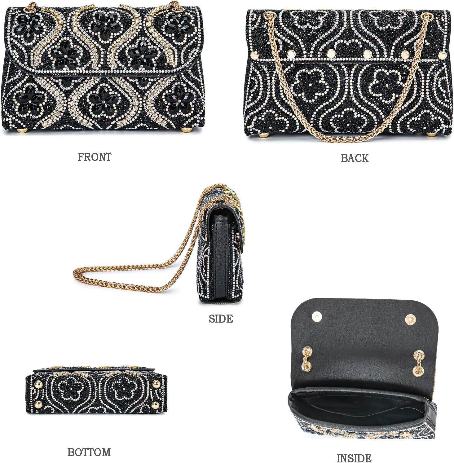 Flower Evening Handbags Chain Strap Square Shoulder Bag Crossbody Bag Crystals Rhinestone Clutch Purse - Image 4