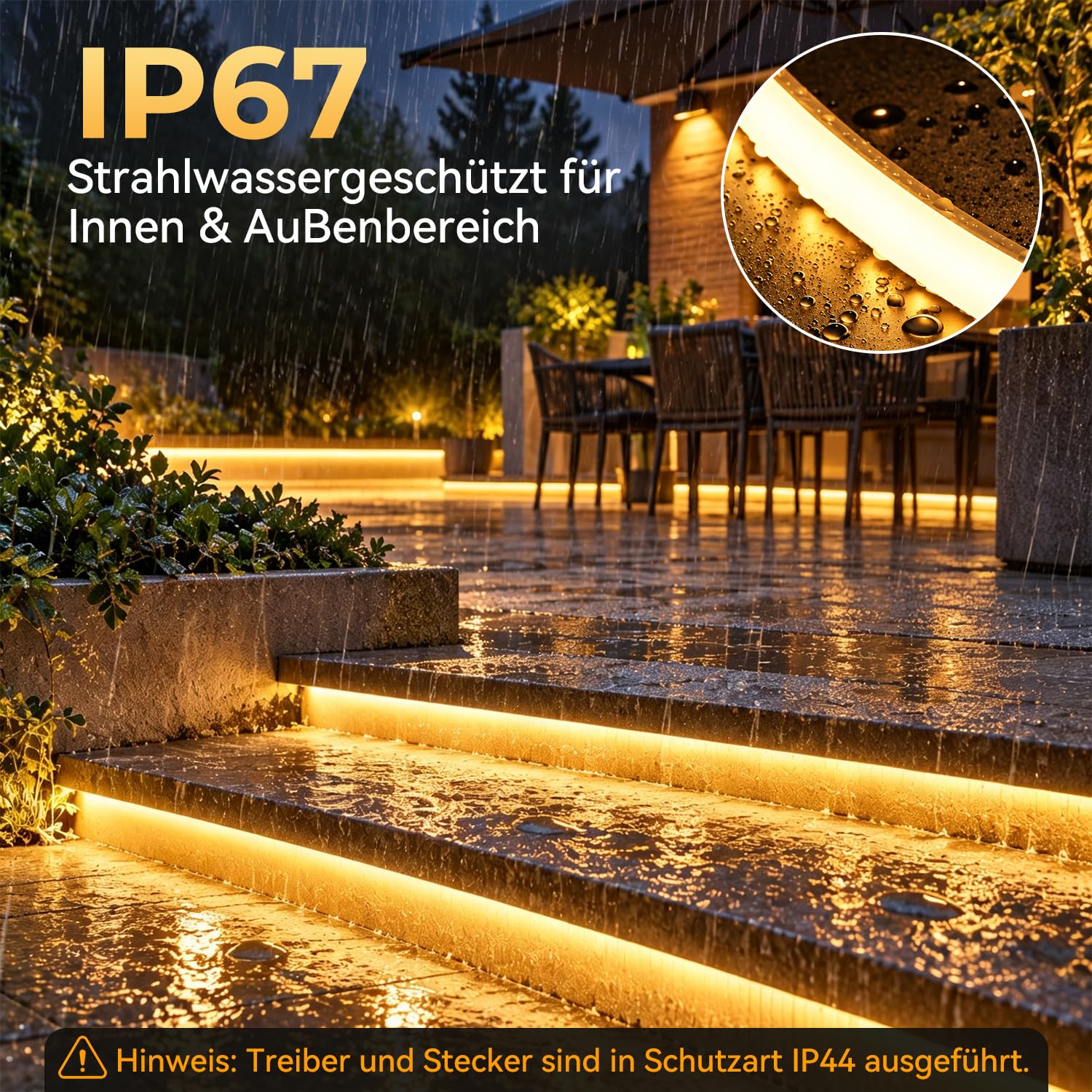 Striscia LED COB da 6 m, IP67, 3000 K, bianco caldo, dimmerabile, 24 V