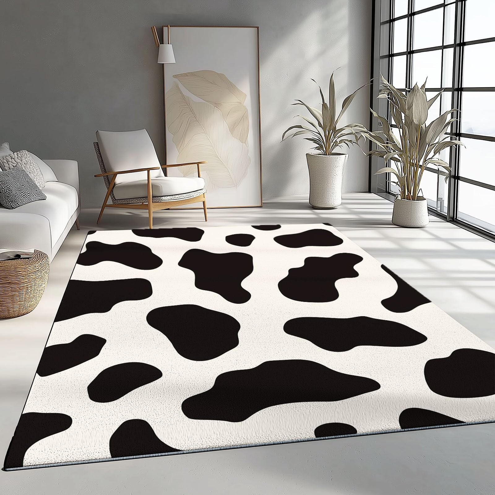 Tappeto Moderno Lavabile In Lavatrice – Pelo Corto Morbido E Antiscivolo, Ideale Per Soggiorno, Camera Da Letto, Sala Da Pranzo E Facile Da Pulire 100 X 150 Cm Strisce Macchie E Motivi Di Mucca