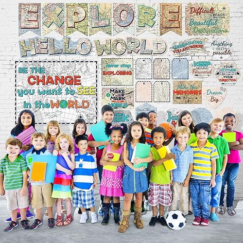 Miniatura 6 de Juego de tablones de anuncios de viaje, decoración de aula con mapas, 29 piezas