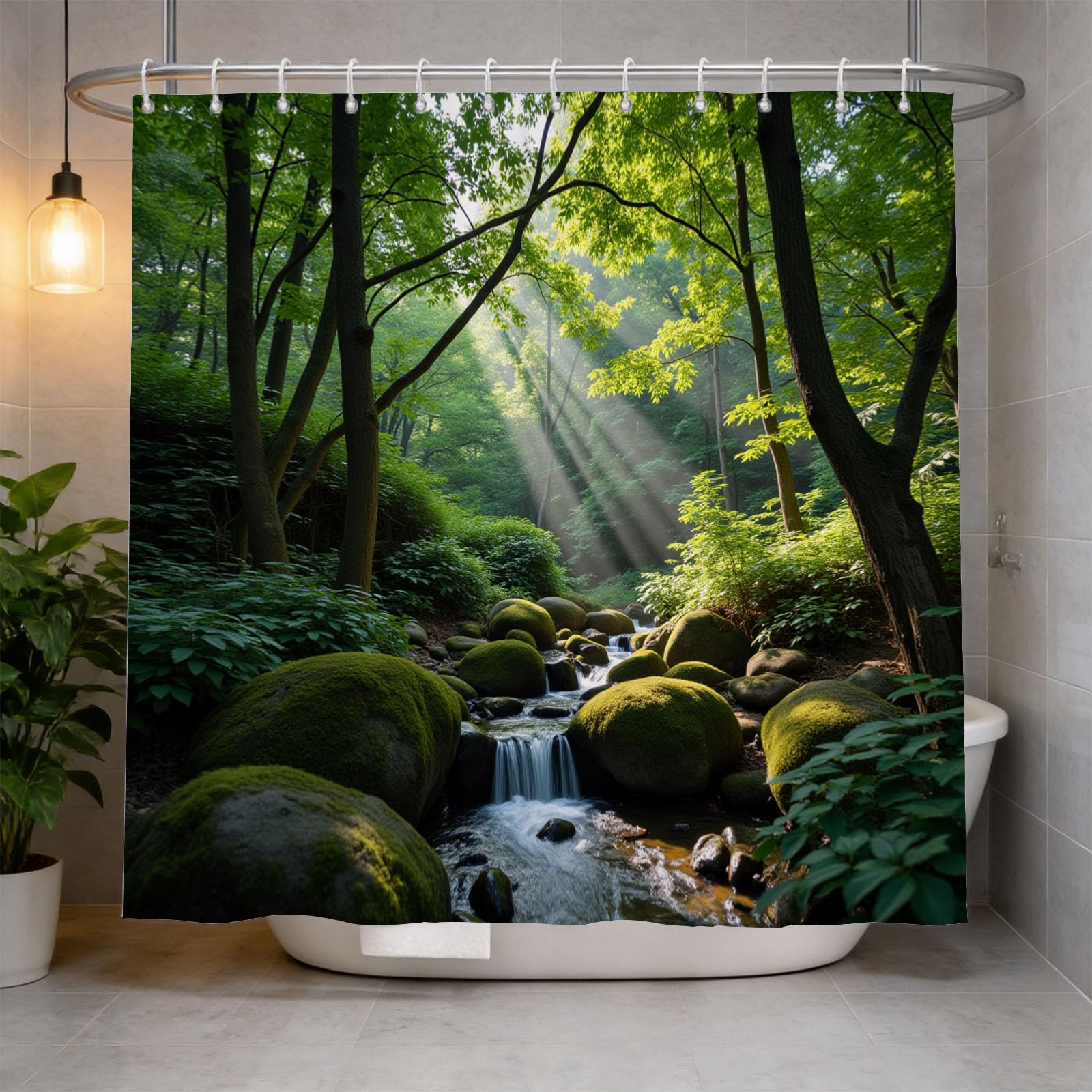 Hongduo 3D Jungle Shower Curtain for Stalls Bathtubs Botanical Plants Bathroom Decor Shower Curtain Set Polyester Fabric Waterproof 180x200cm/71X79 Inch with Hooks