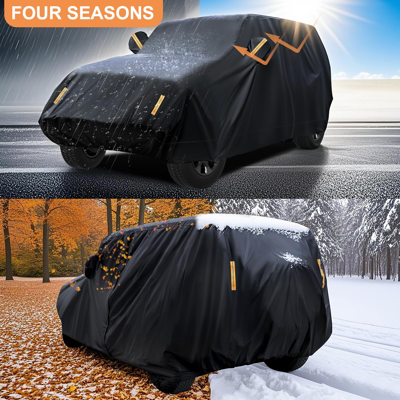 YINOK 600D Waterproof Car Cover Custom Fit for Jeep Wrangler 2 Door 1987-2025 JL JK TJ YJ CJ — view 5