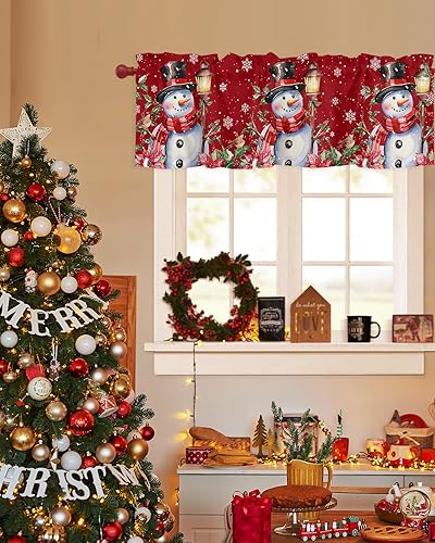 Miniatura 10 de Cenefas de Navidad para ventanas de cocina, diseño de búfalo rojo, árbol de Navidad, cabaña, gnomo, alce, cenefa con bolsillo para barra, cortina de