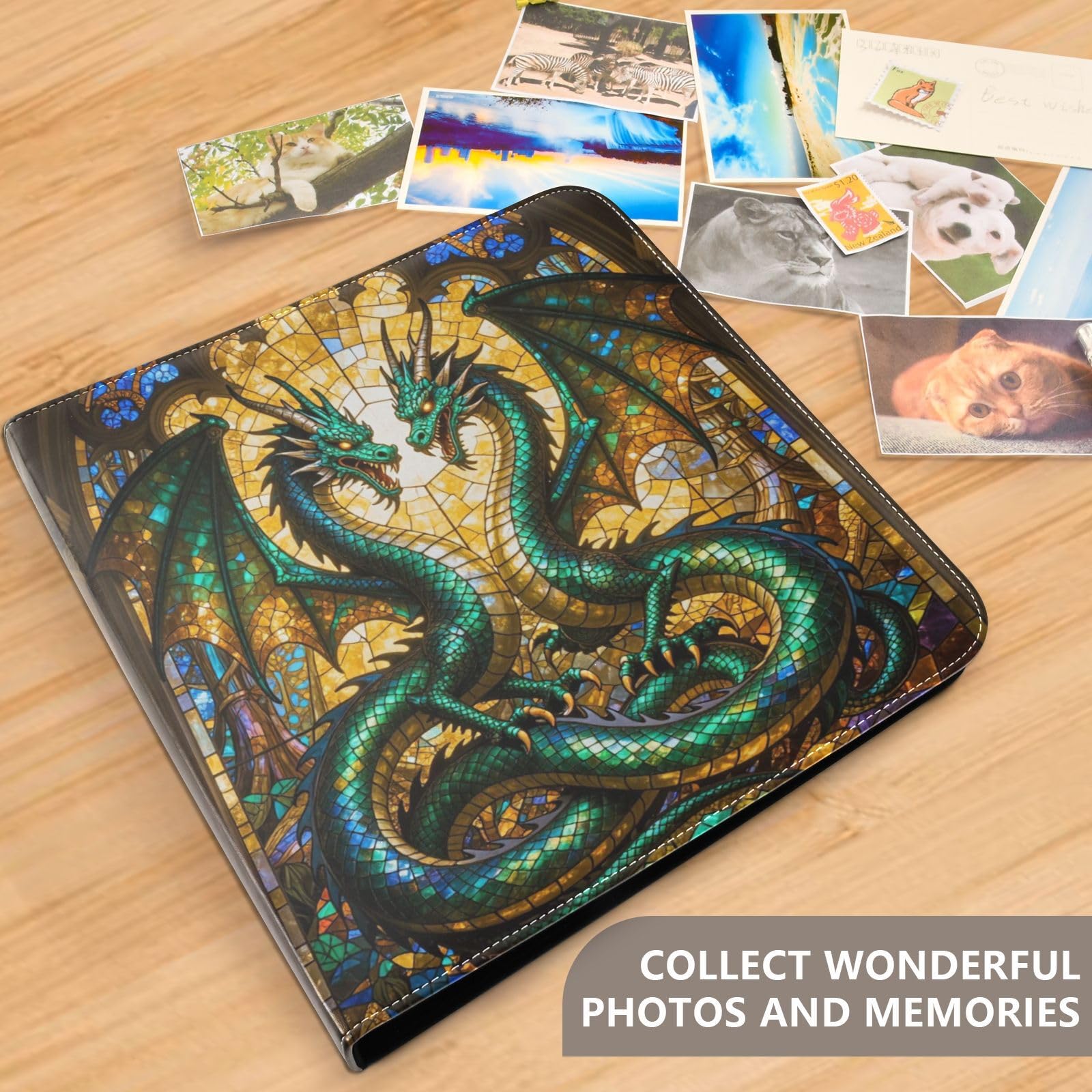 Kolorowy witraż smoki album fotograficzny