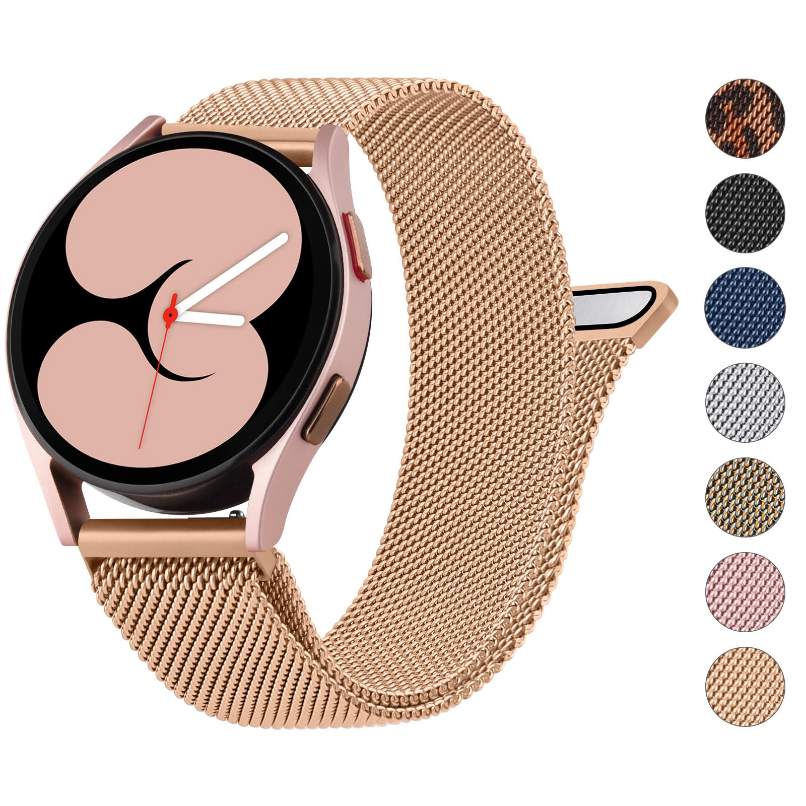 Metal Strap for Samsung Galaxy Watch 4 40mm/44mm and Classic 42mm/46mm - 20mm Adjustable Silicone Sport Band for Men and Women (Rose Gold)
