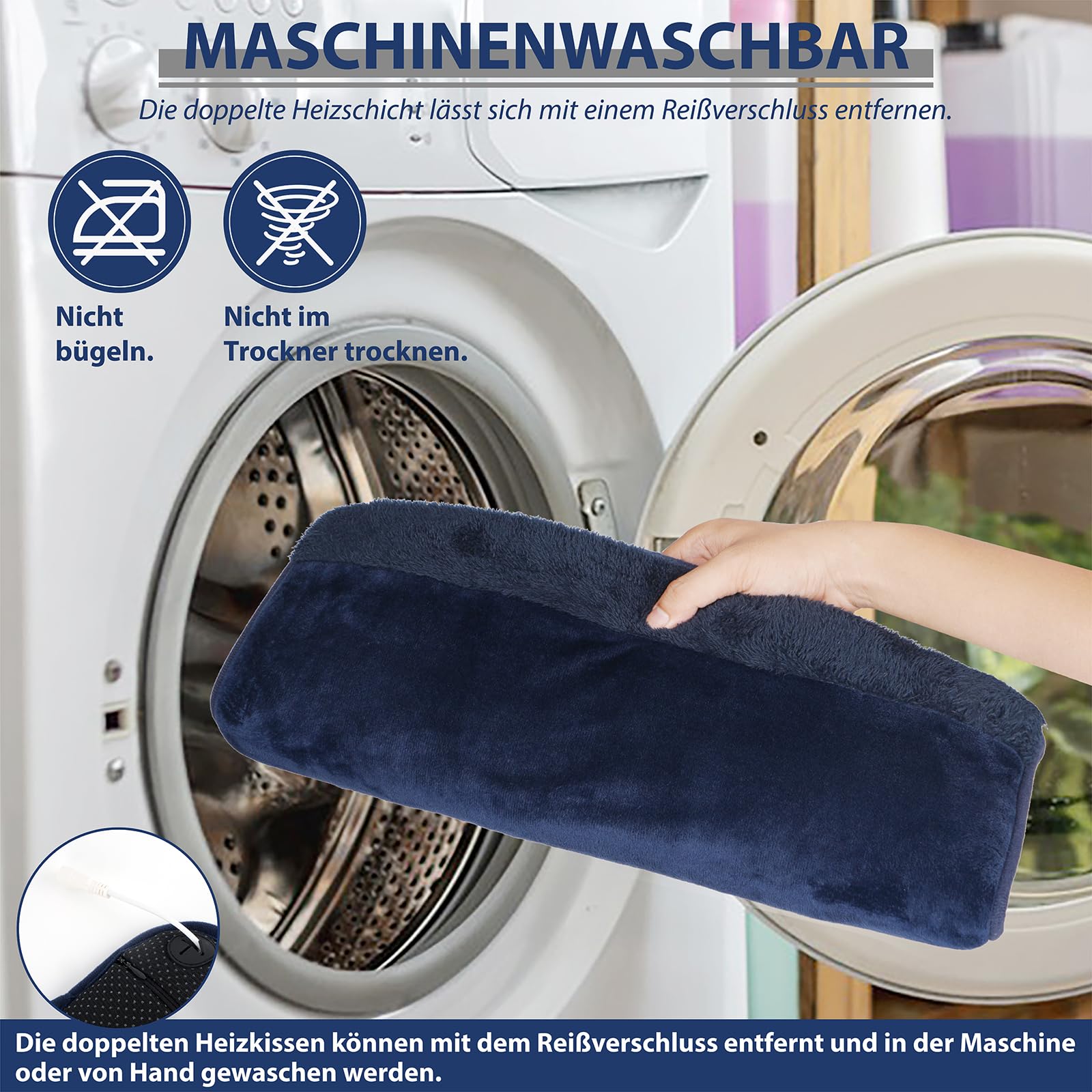 48 x 48 cm Fußwärmer elektrisch Doppelheizung Fußheizung mit 6 Heizstufen & 3 Timer, schnellheizend, waschbar, automatische Abschaltung, Fusswärmer mit Strom für Bett, Büro, Zuhause (Blau)
