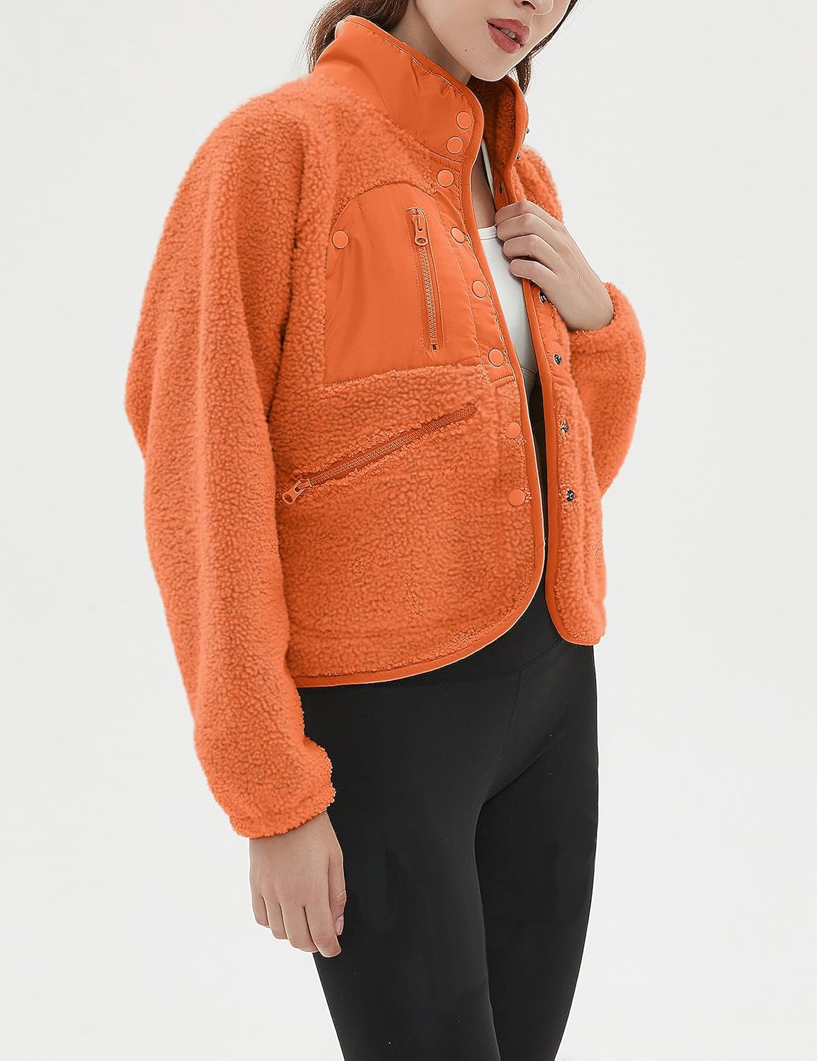 AMEBELLE Women's Cropped Fuzzy Fleece Jacket Lightweight Lined Winter Casual Warm Sherpa Jacket Coat Outerwear with Pockets - Image 6