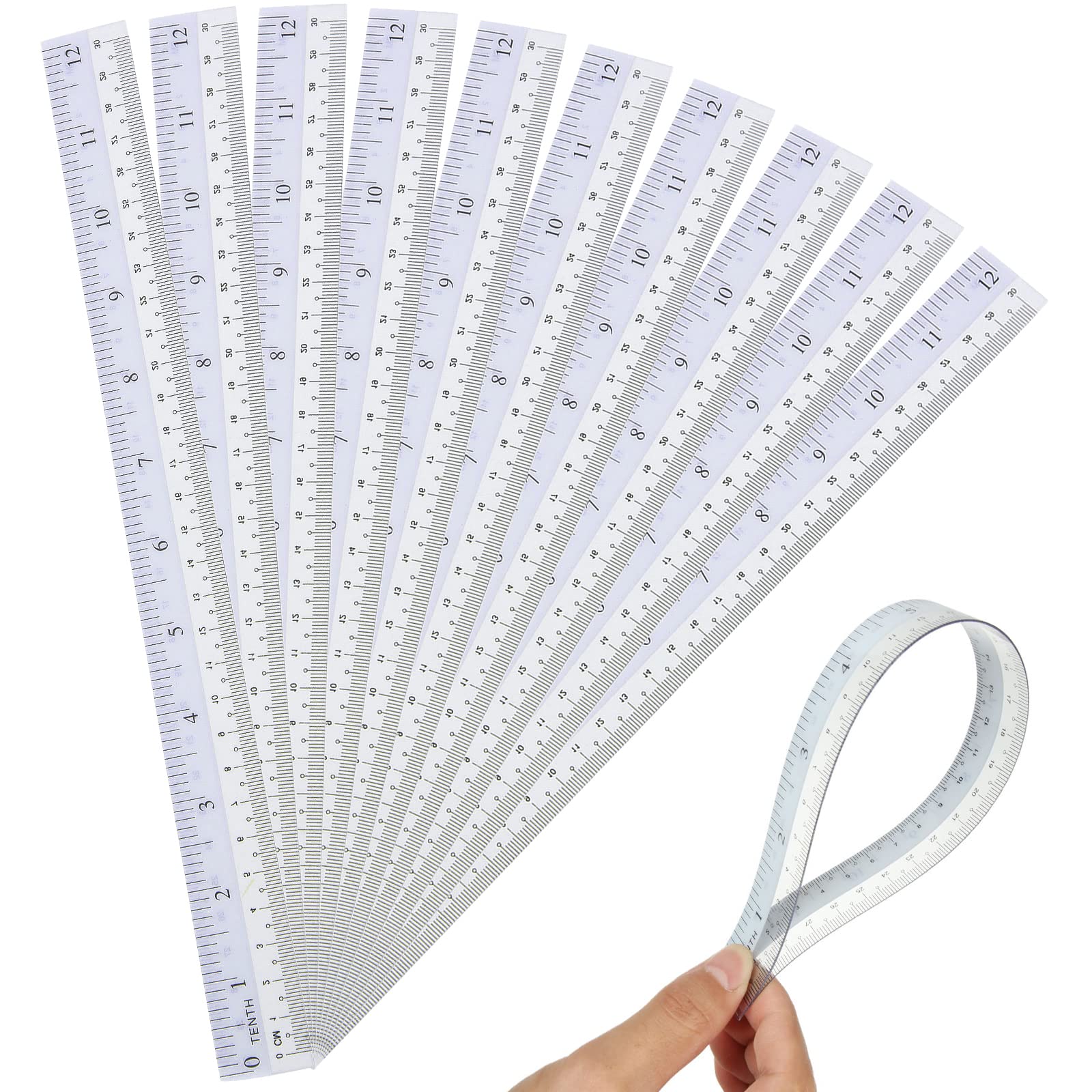 Aconnet 36 Pack Clear Flexible 12 Inch Plastic Shatter Resistant Straight Ruler with Inches and Centimeters for Student, Teacher, School, Office and Home Use