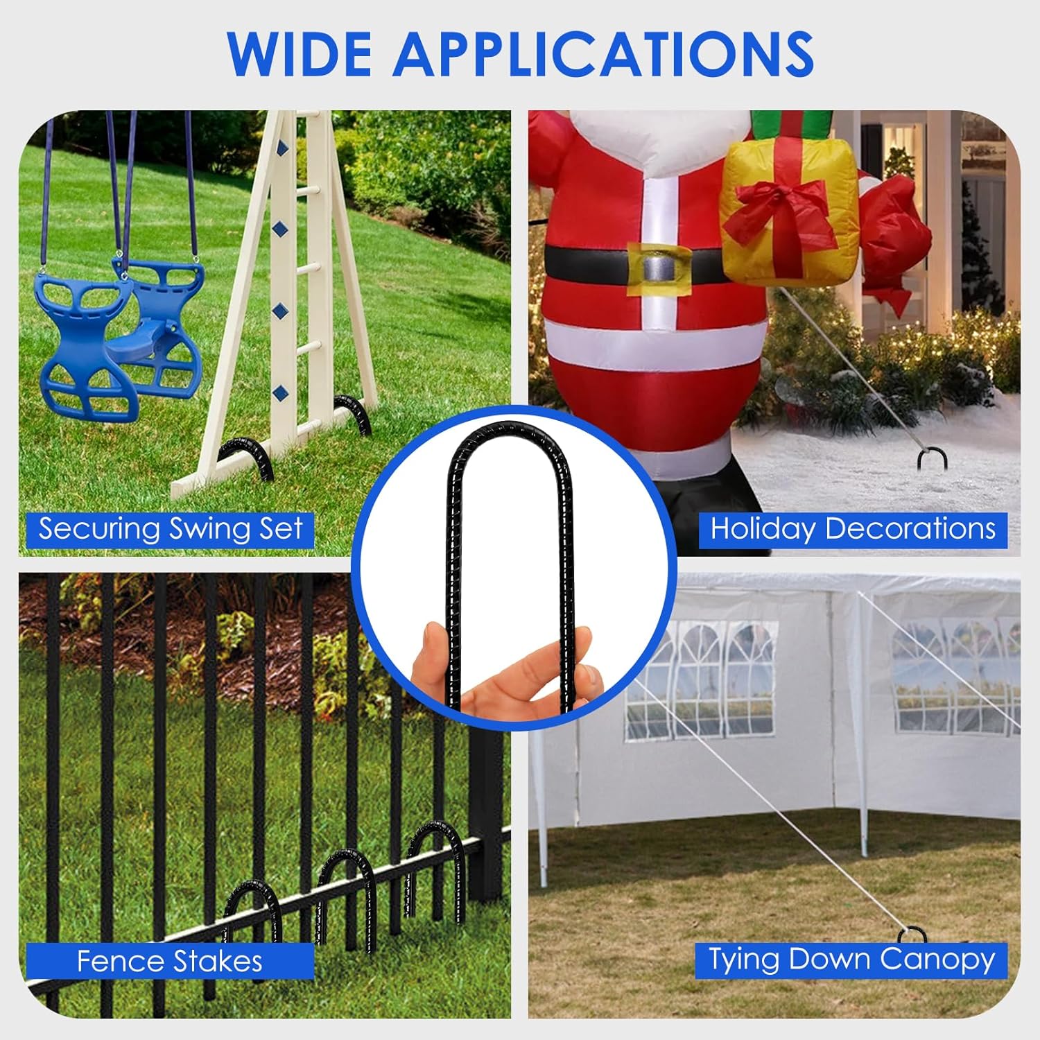 Homwin Trampoline Stakes 12 inches 10-Pack U Stake for Ground Heavy Duty Trampoline Anchors High Wind Stakes for Fence, Swing Set, Outdoor Decoration and Gazebo