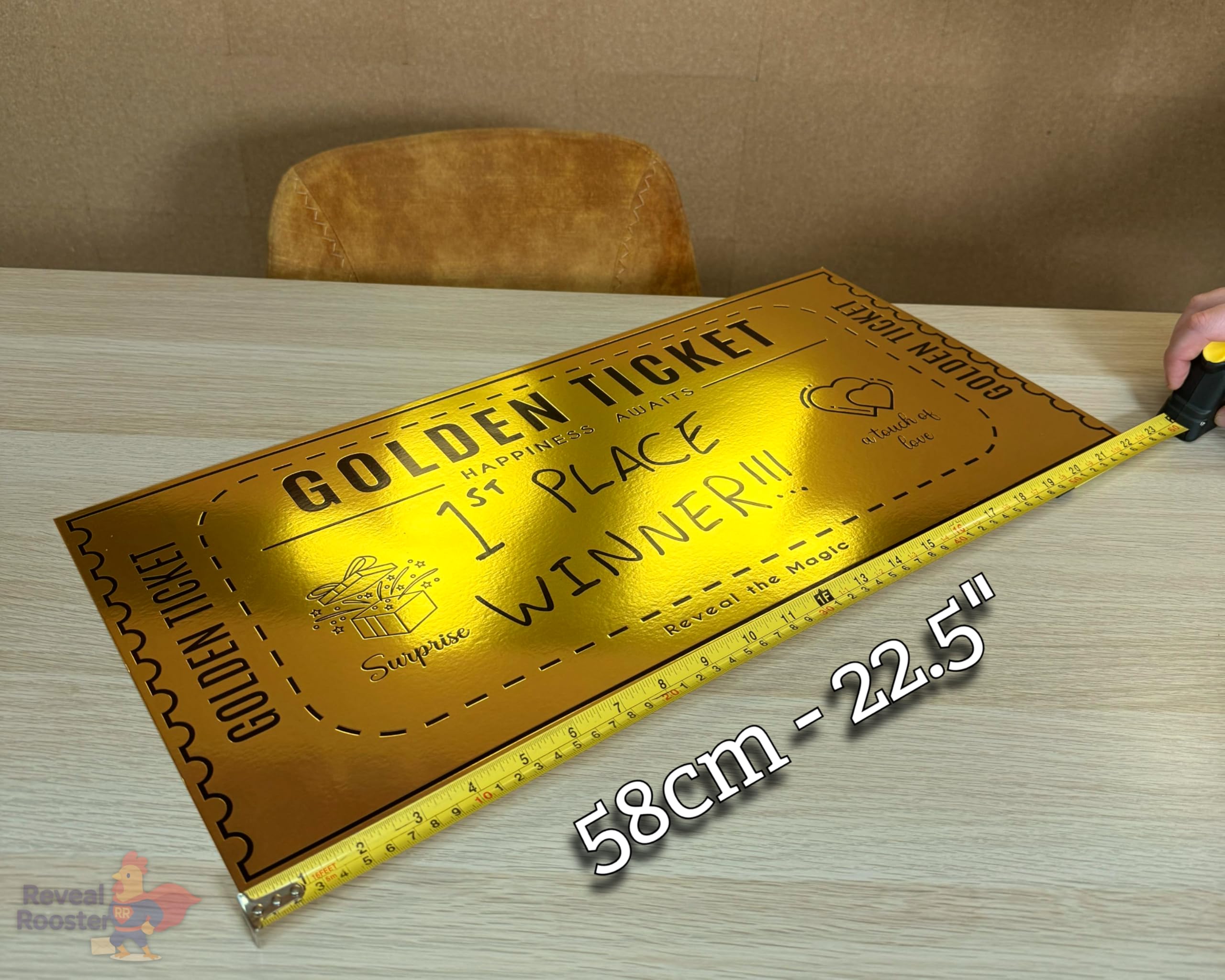 Extra großes goldenes Ticket, große Geschenkkarte für Auszeichnungen, wiederverwendbare und anpassbare Goldbelohnungskarte, doppelseitiges Golddesign, 1 Stück
