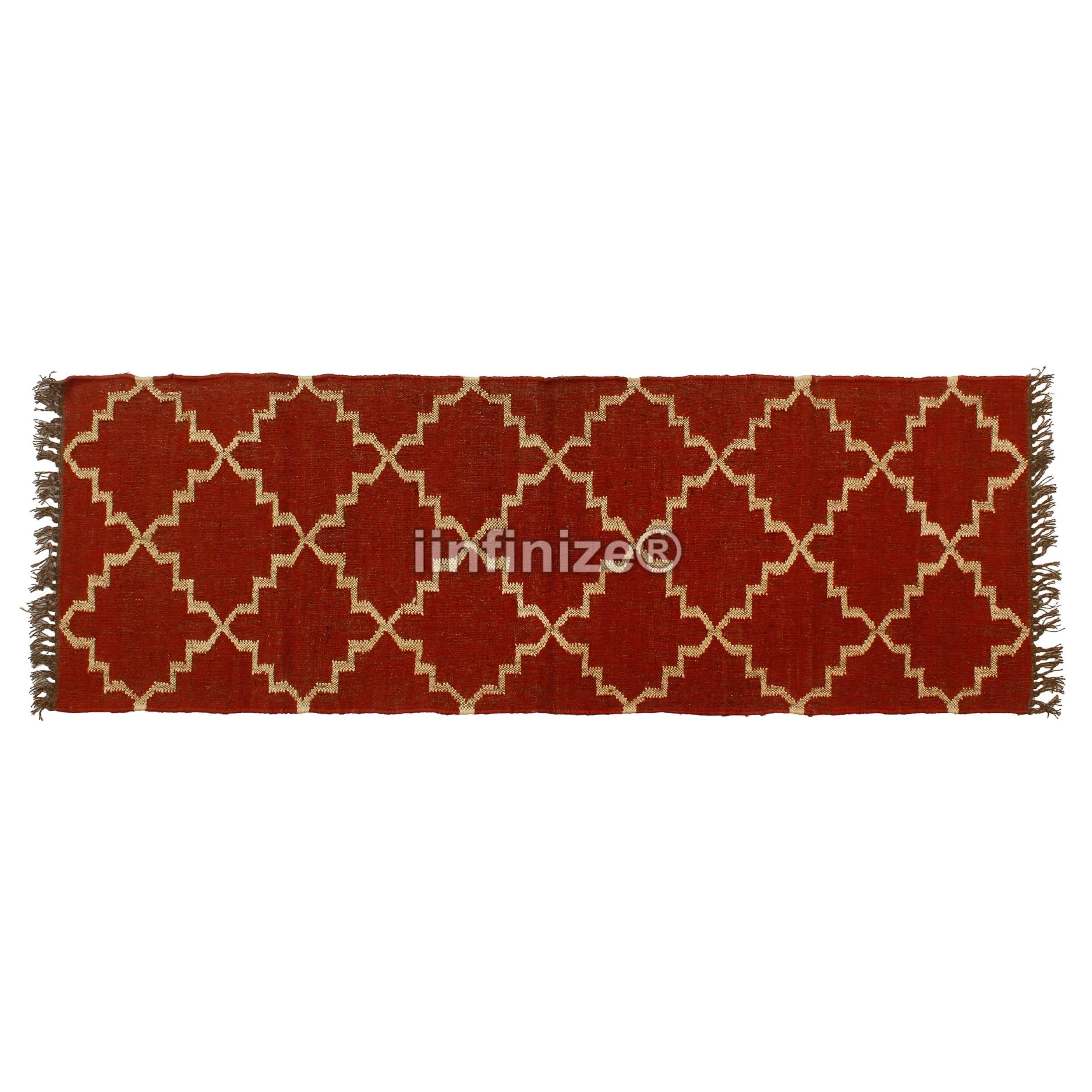 Tapis de sol ethnique tissé à la main en laine de jute pour le salon Motif Kilim Tapis attrayant réversible bohème