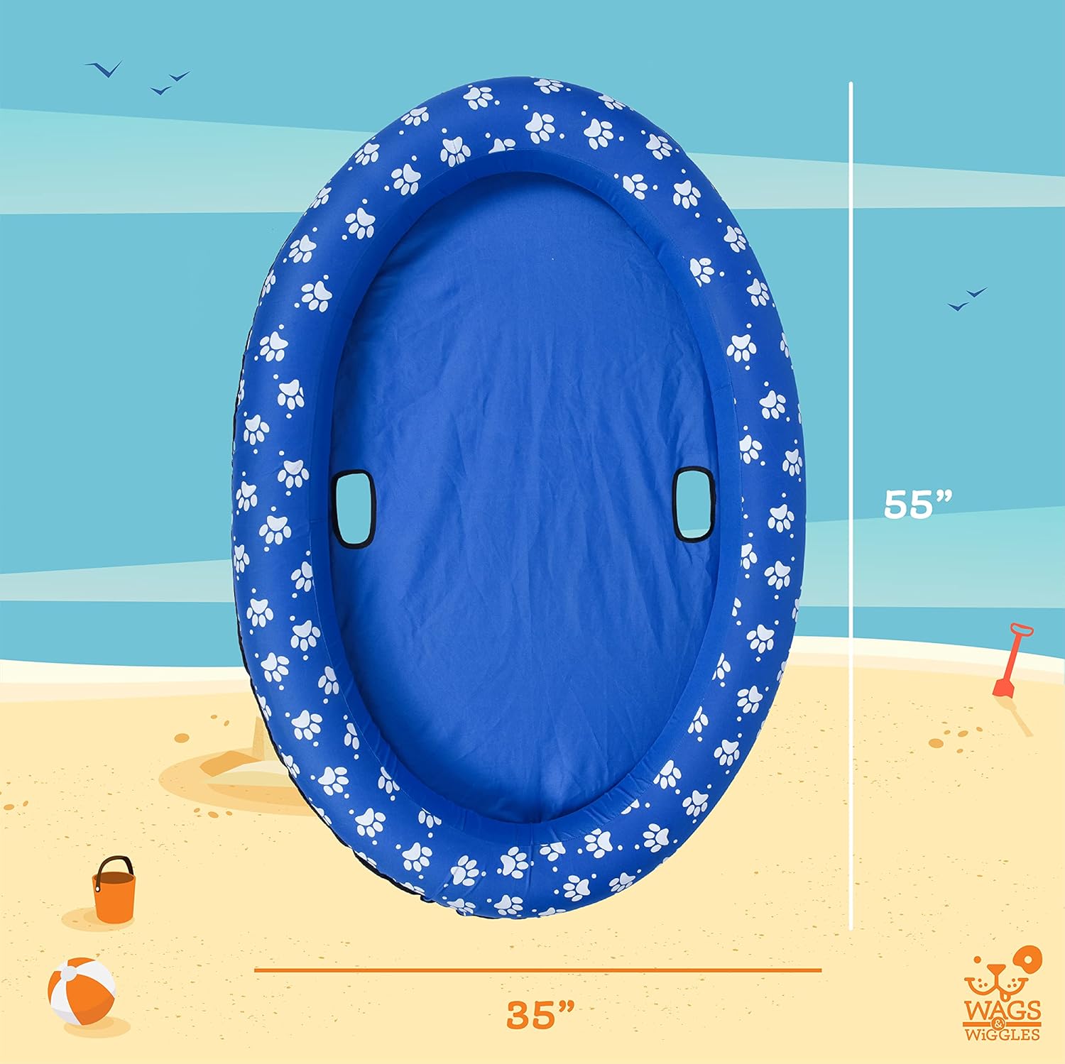 review Wags & Wiggles Round Paw Floating Pet Bed | Dog Bed That Floats in Pool or Lake Inflatable Dog Float | Lake and Pool Toys for Dogs, Floaties and Pool Float for Dogs, Blue
