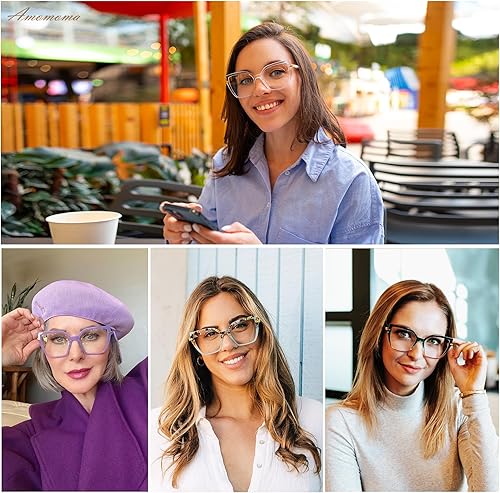 Miniatura 2 de AMOMOMA Lentes de lectura cuadrados con bloqueo de luz azul para mujeres y lectores con bisagra de resorte AM6082