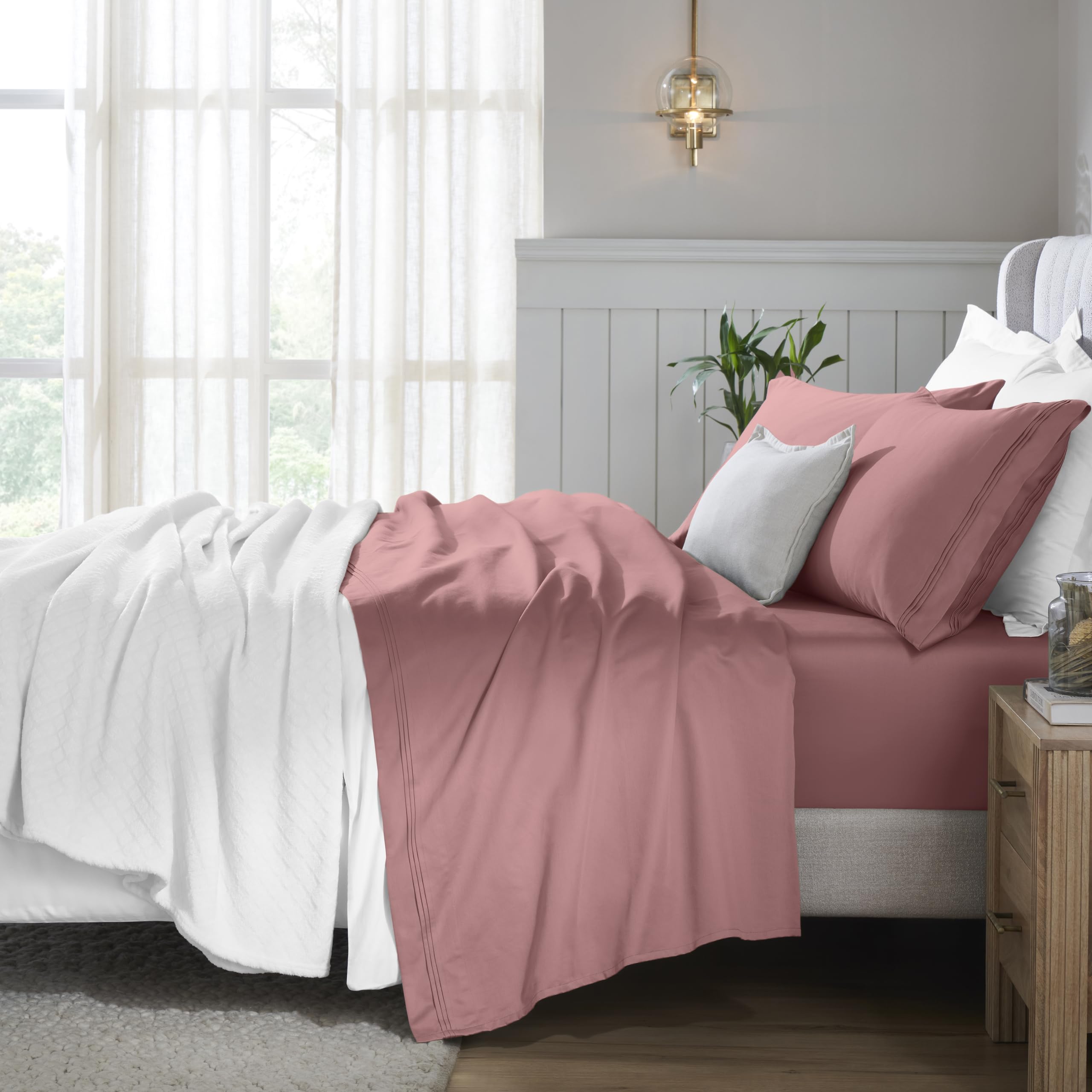 Superior Egyptian Cotton, 650 Thread Count Solid, Deep Pocket Sheet Set, Queen, Blush, 4-Piece Set-image-20