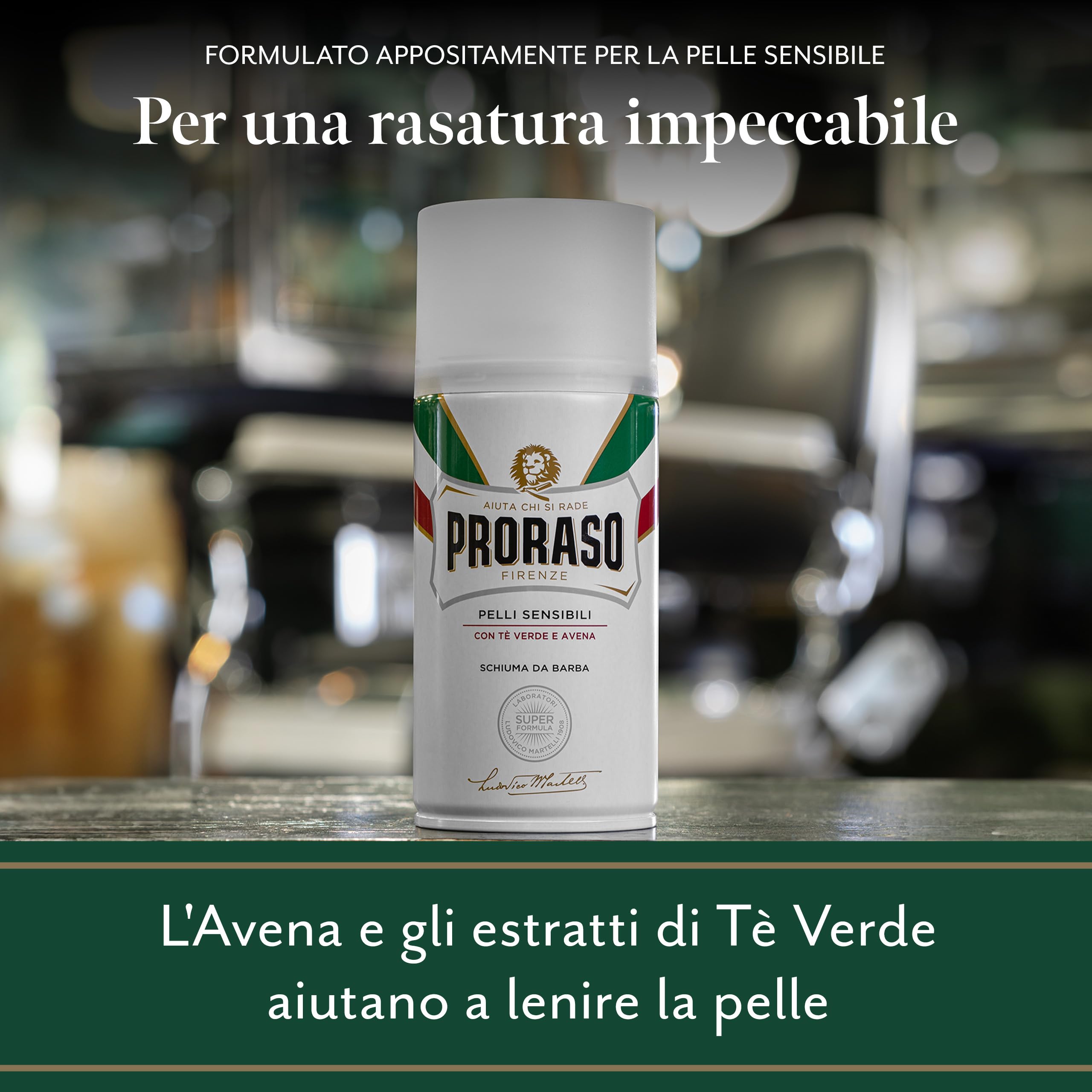 Proraso Schiuma da Barba Pelli Sensibili, 4 x 300ml, Schiuma barba Anti Irritazione con Estratti di Avena e Tè Verde, Made in Italy