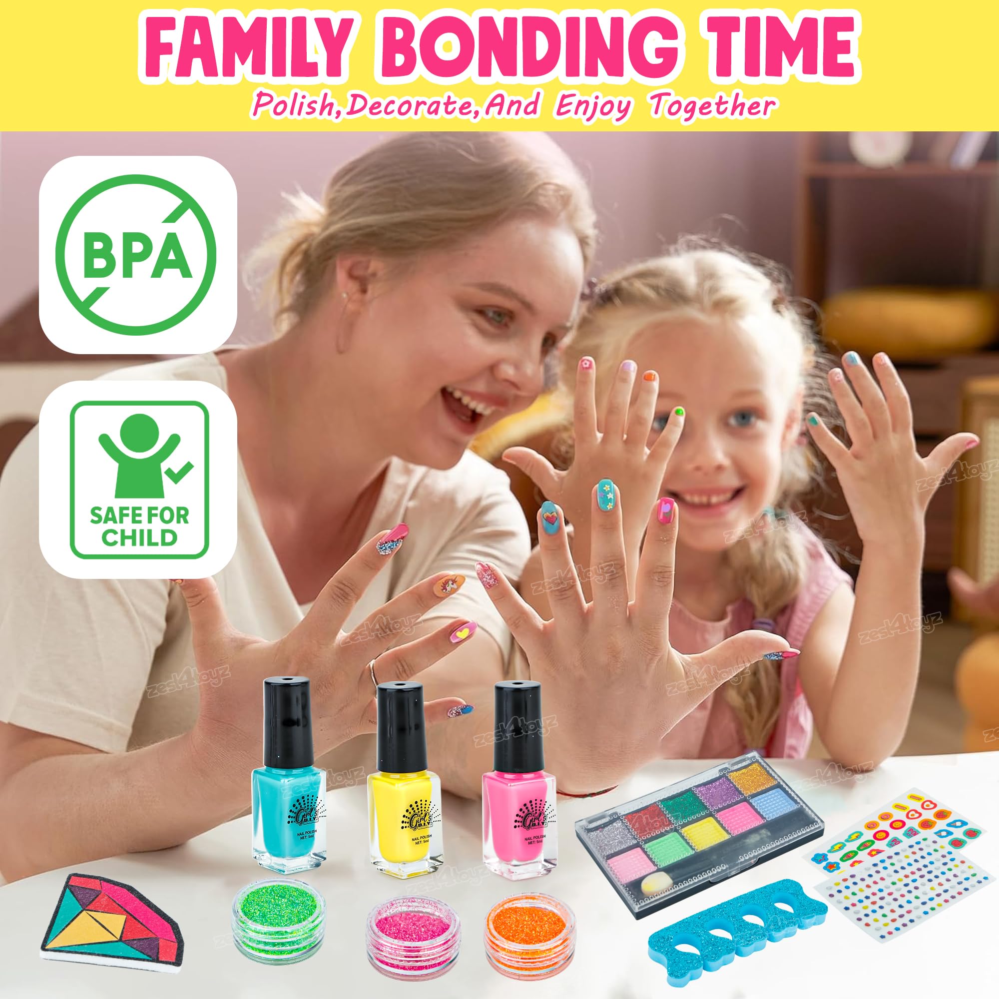 Zest 4 Toyz Nail Art Kit for Girls 6- 12 Nail Polish Make up Kit for Kids Makeup Set for Girls Beauty Set Non Toxic Washable Pretend Play Makeup Toy Birthday Gifts for Kids 3+ 4