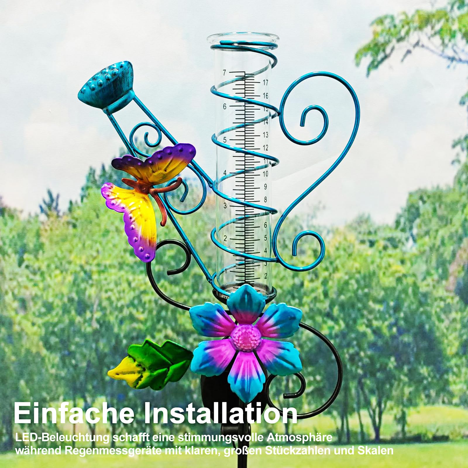 HOSPAOP Pluviomètre Solaire de Jardin avec LED et Piquet – Verre Résistant au Gel, Mesure Précise des Précipitations pour Pelouse, Terrasse, Champs, Patio, Déco Extérieure